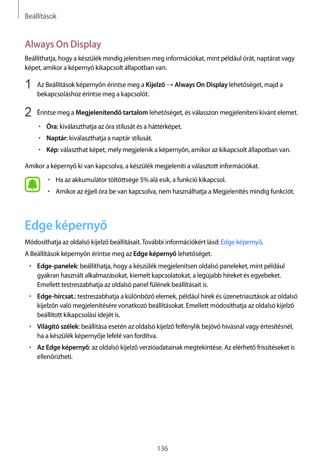 Samsung SM-G935FZDAXEH manual Edge képernyő, Always On Display 