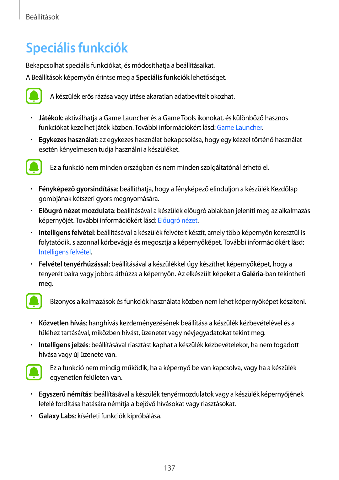 Samsung SM-G935FZDAXEH manual Speciális funkciók 