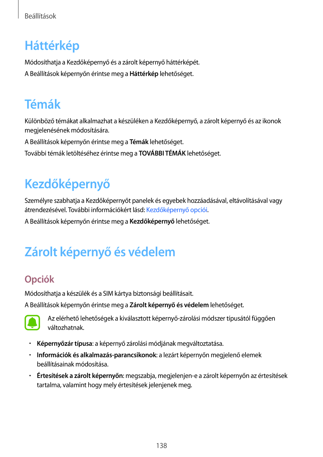 Samsung SM-G935FZDAXEH manual Háttérkép, Témák, Zárolt képernyő és védelem 