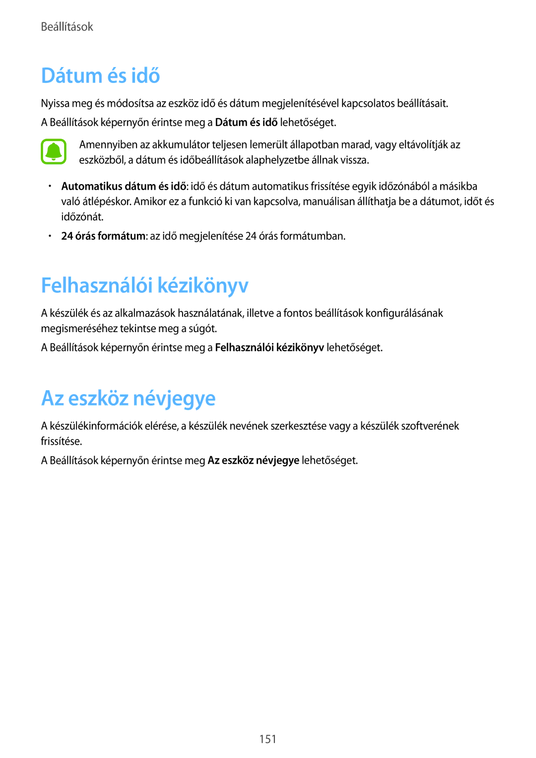 Samsung SM-G935FZDAXEH manual Dátum és idő, Felhasználói kézikönyv, Az eszköz névjegye 