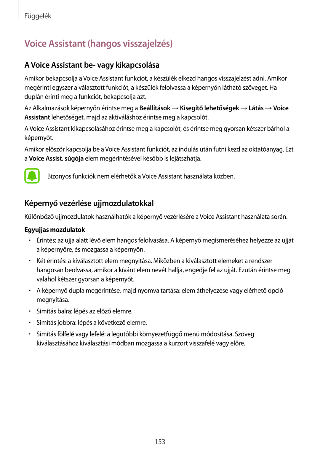 Samsung SM-G935FZDAXEH manual Voice Assistant hangos visszajelzés, Voice Assistant be- vagy kikapcsolása 