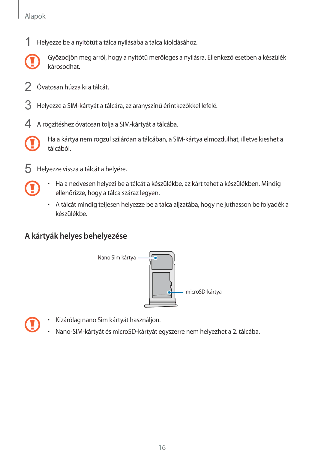 Samsung SM-G935FZDAXEH manual Kártyák helyes behelyezése 