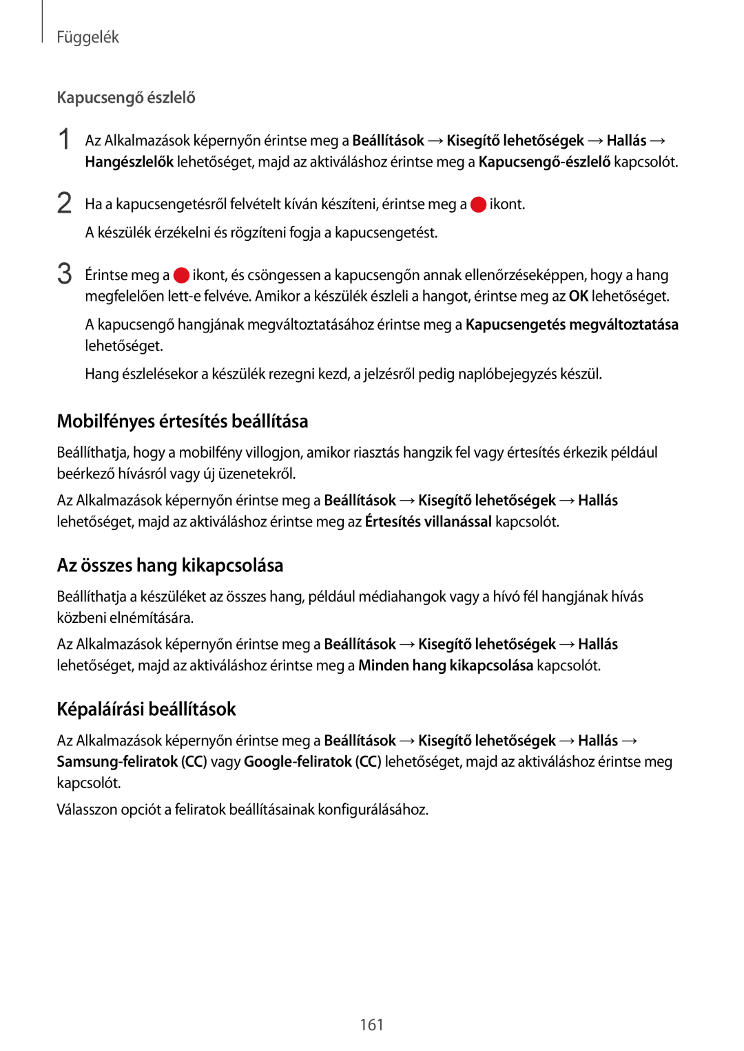 Samsung SM-G935FZDAXEH manual Mobilfényes értesítés beállítása, Az összes hang kikapcsolása, Képaláírási beállítások 