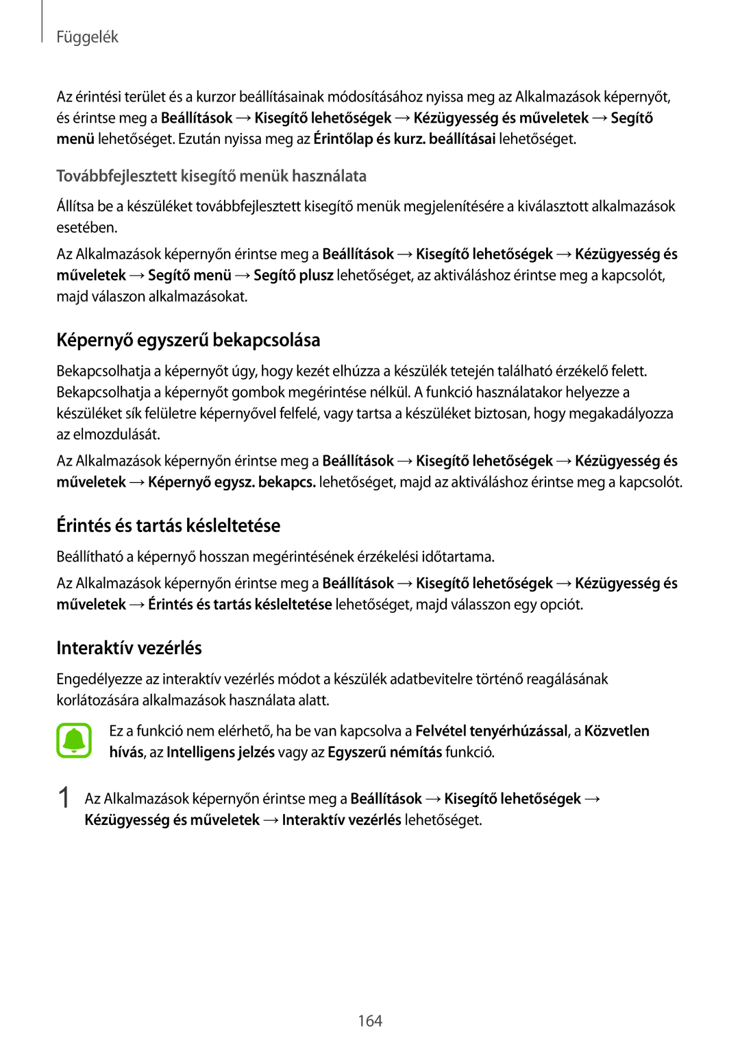 Samsung SM-G935FZDAXEH manual Képernyő egyszerű bekapcsolása, Érintés és tartás késleltetése, Interaktív vezérlés 