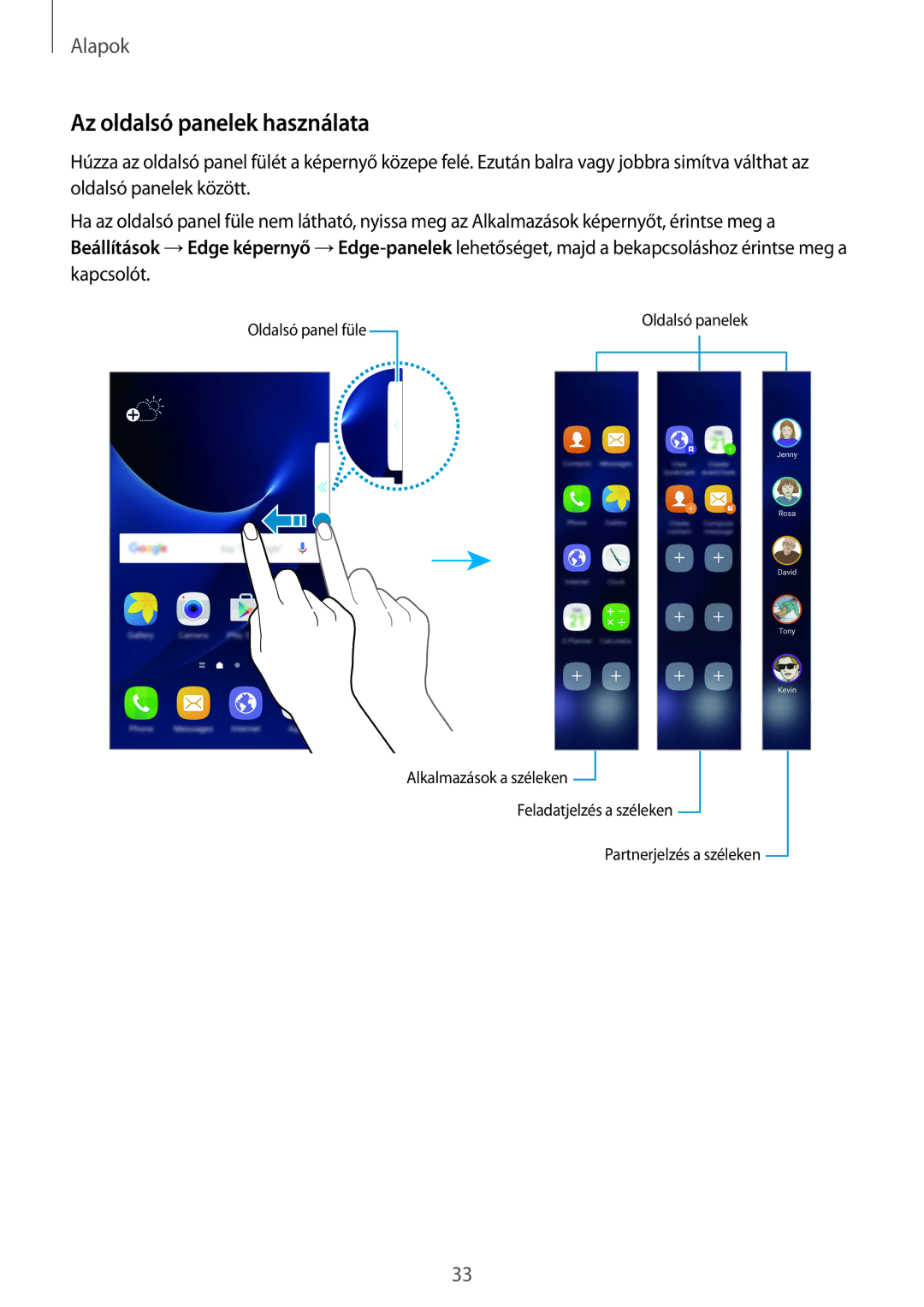 Samsung SM-G935FZDAXEH manual Az oldalsó panelek használata 