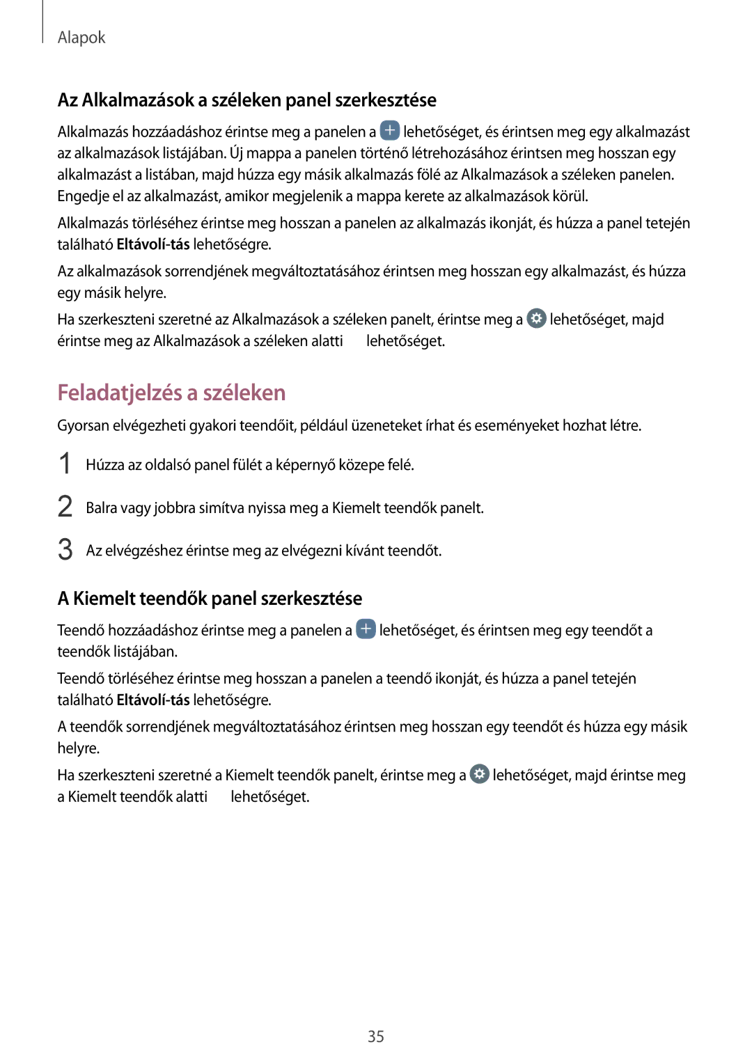 Samsung SM-G935FZDAXEH manual Feladatjelzés a széleken, Az Alkalmazások a széleken panel szerkesztése 