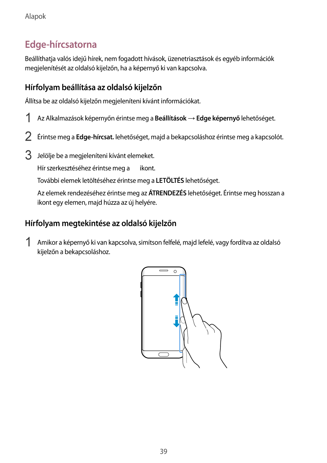 Samsung SM-G935FZDAXEH manual Edge-hírcsatorna, Hírfolyam beállítása az oldalsó kijelzőn 