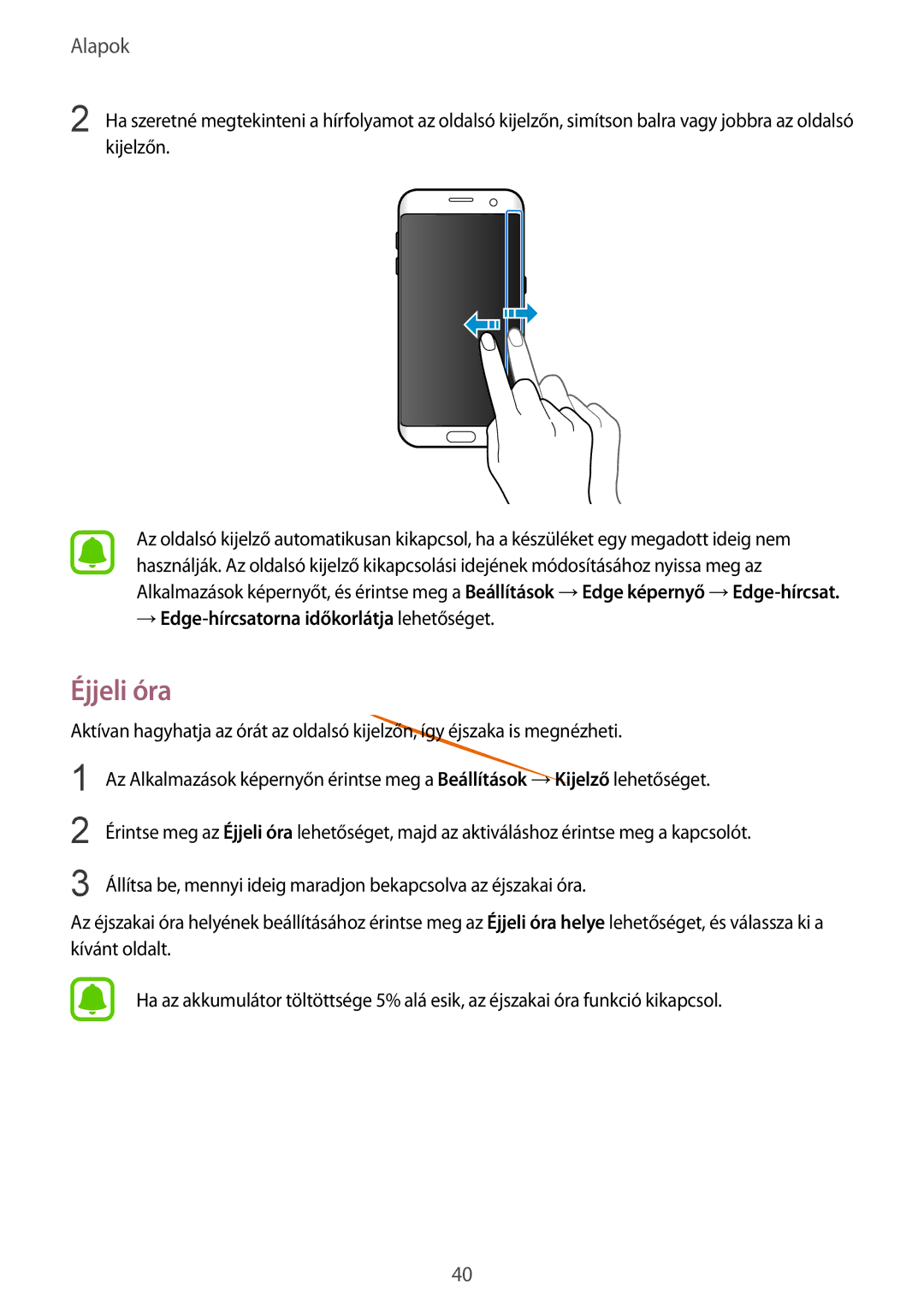 Samsung SM-G935FZDAXEH manual Éjjeli óra 