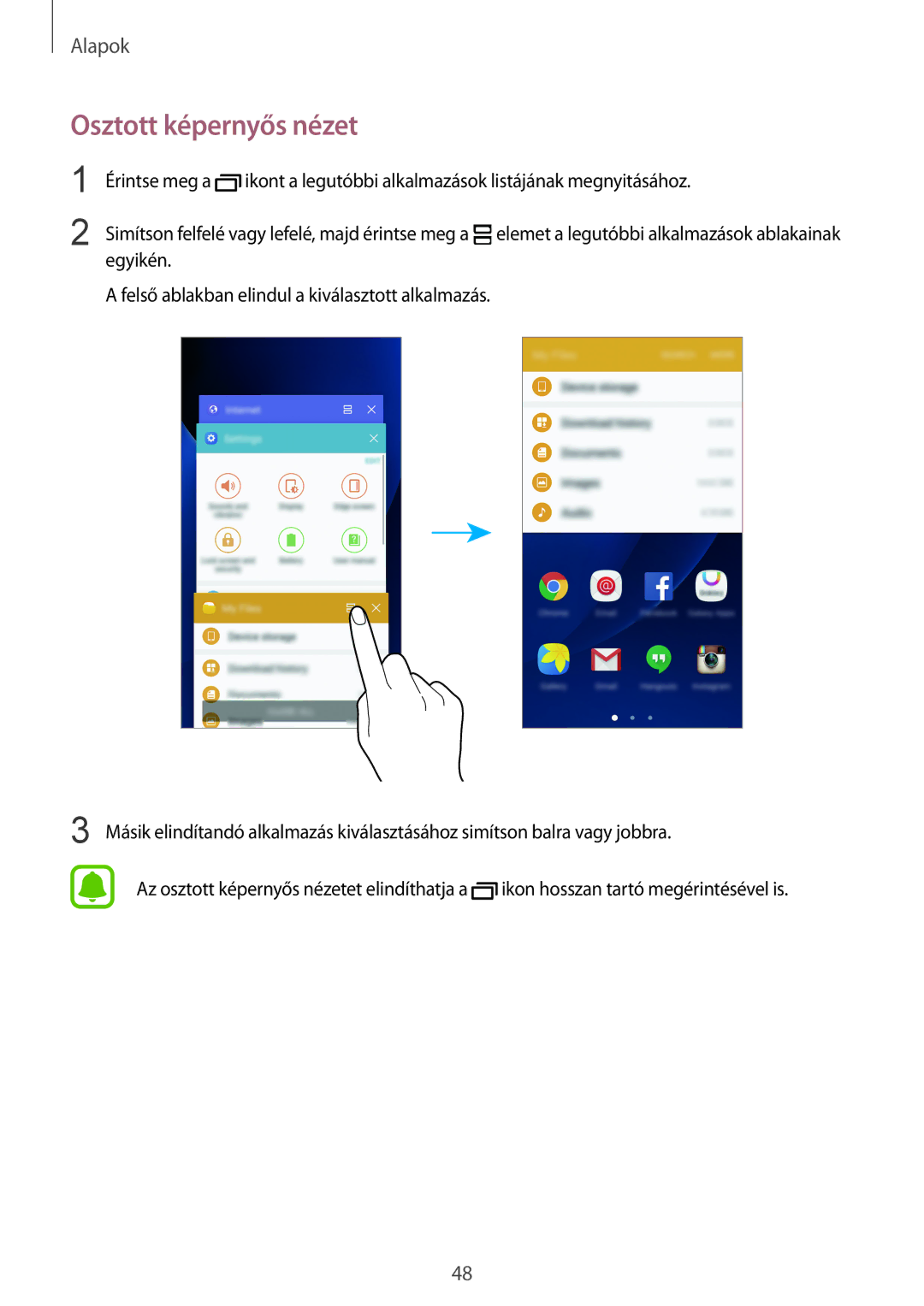 Samsung SM-G935FZDAXEH manual Osztott képernyős nézet 