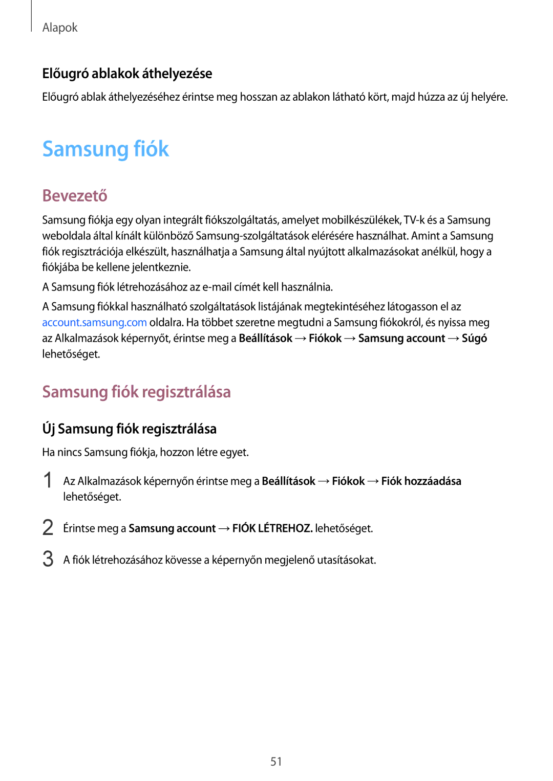 Samsung SM-G935FZDAXEH manual Előugró ablakok áthelyezése, Új Samsung fiók regisztrálása 