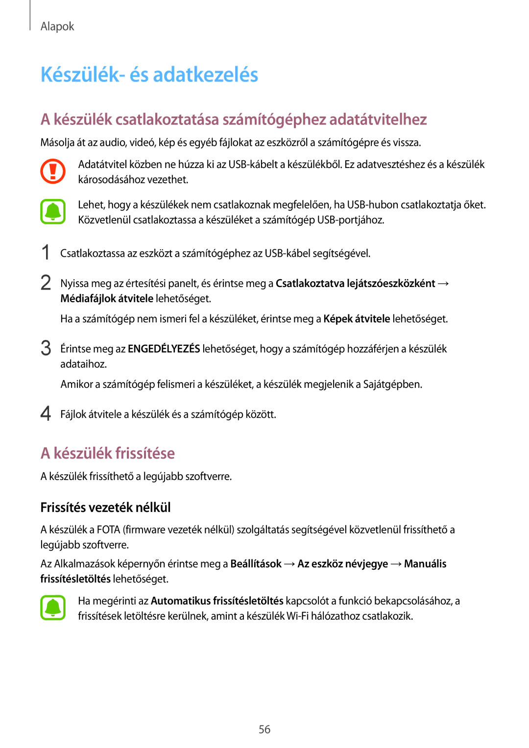 Samsung SM-G935FZDAXEH manual Készülék- és adatkezelés, Készülék csatlakoztatása számítógéphez adatátvitelhez 