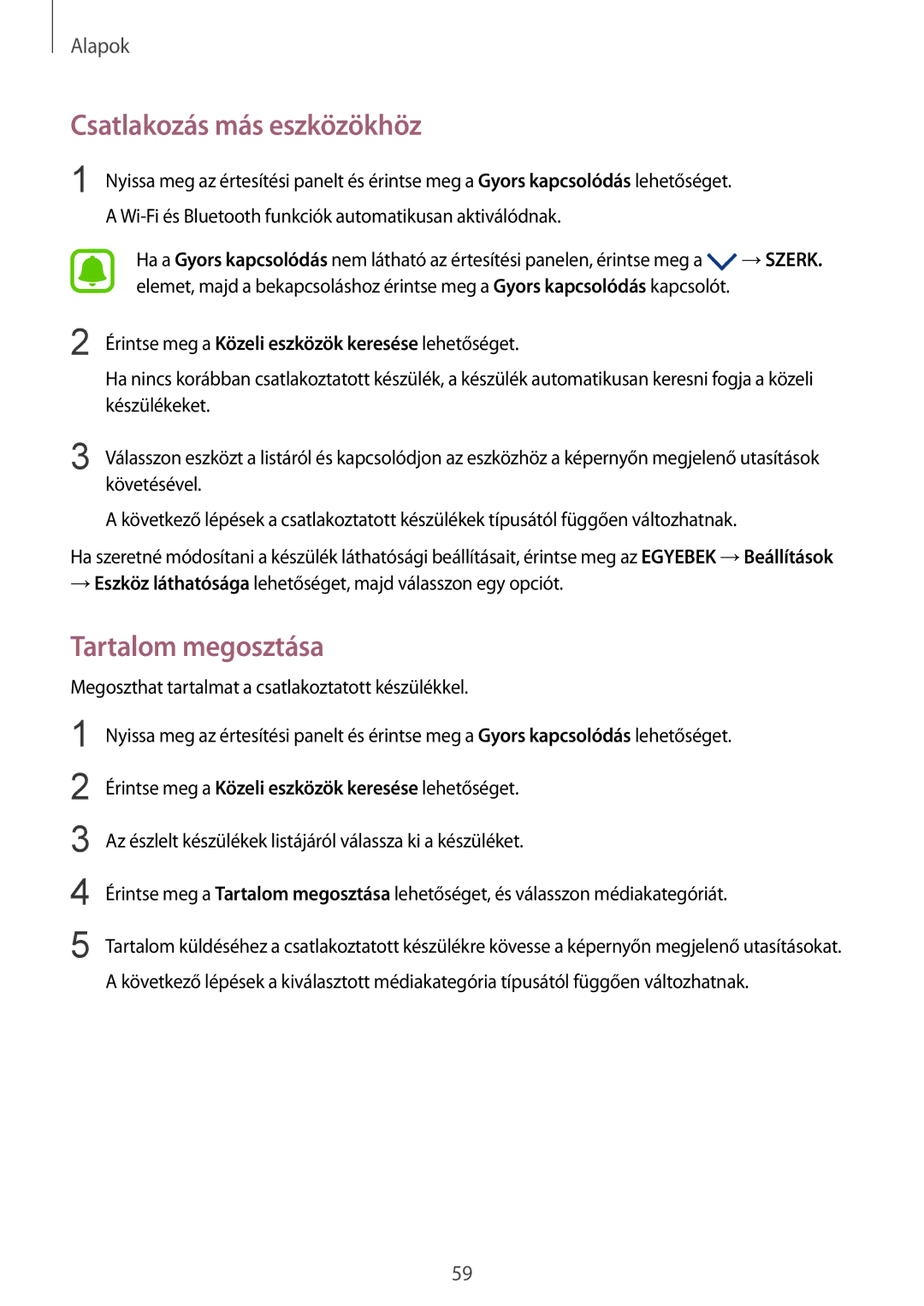 Samsung SM-G935FZDAXEH manual Csatlakozás más eszközökhöz, Tartalom megosztása 