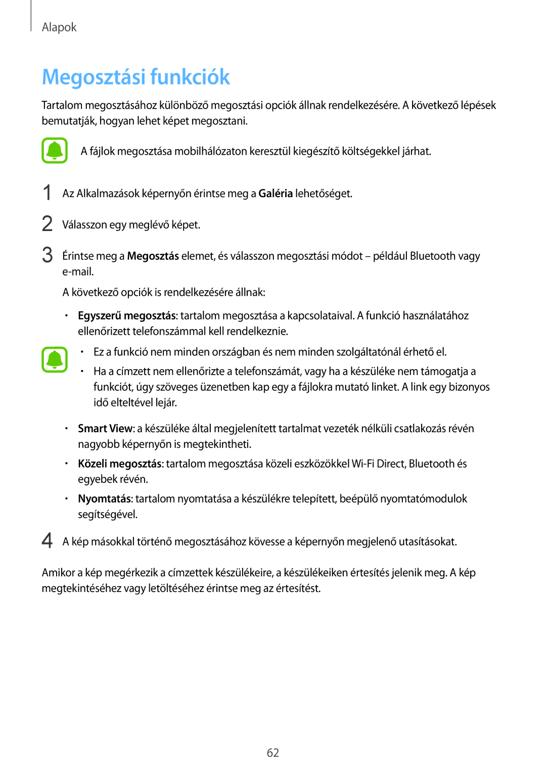 Samsung SM-G935FZDAXEH manual Megosztási funkciók 