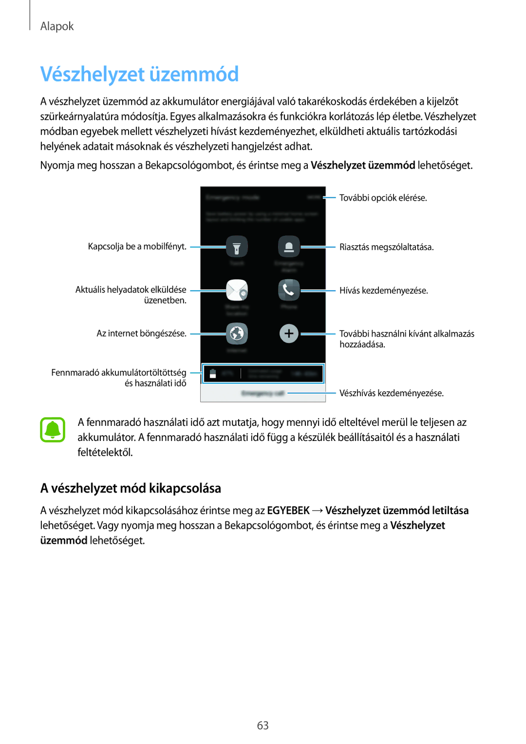 Samsung SM-G935FZDAXEH manual Vészhelyzet üzemmód, Vészhelyzet mód kikapcsolása 