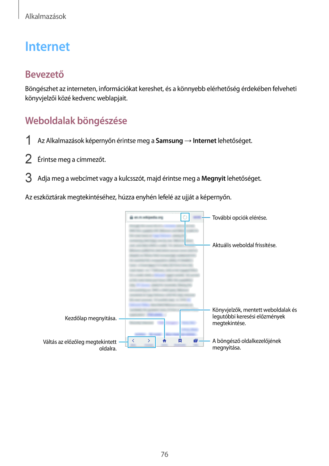 Samsung SM-G935FZDAXEH manual Internet, Weboldalak böngészése 