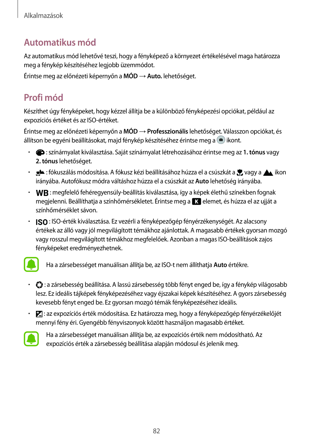 Samsung SM-G935FZDAXEH manual Automatikus mód, Profi mód 