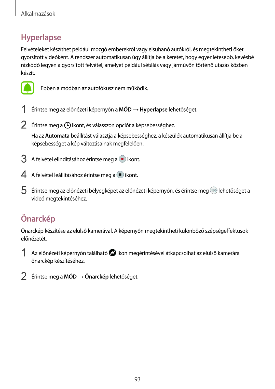 Samsung SM-G935FZDAXEH manual Hyperlapse, Önarckép 