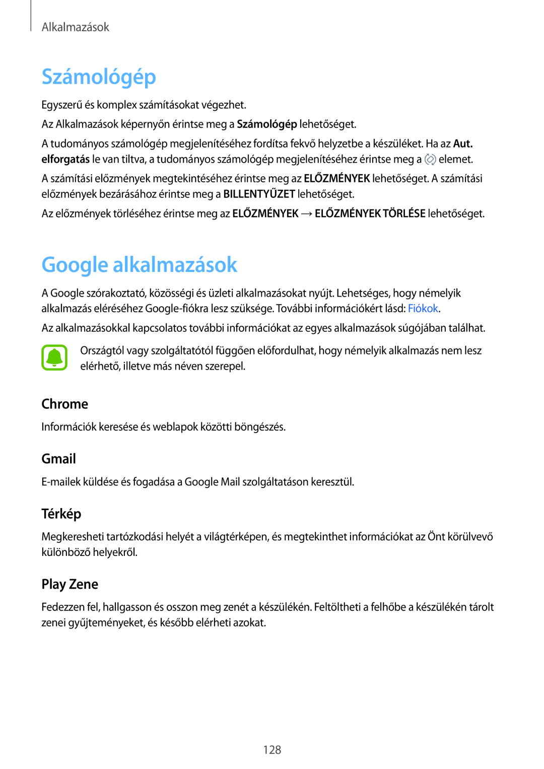 Samsung SM-G935FZDAXEH manual Számológép, Google alkalmazások 