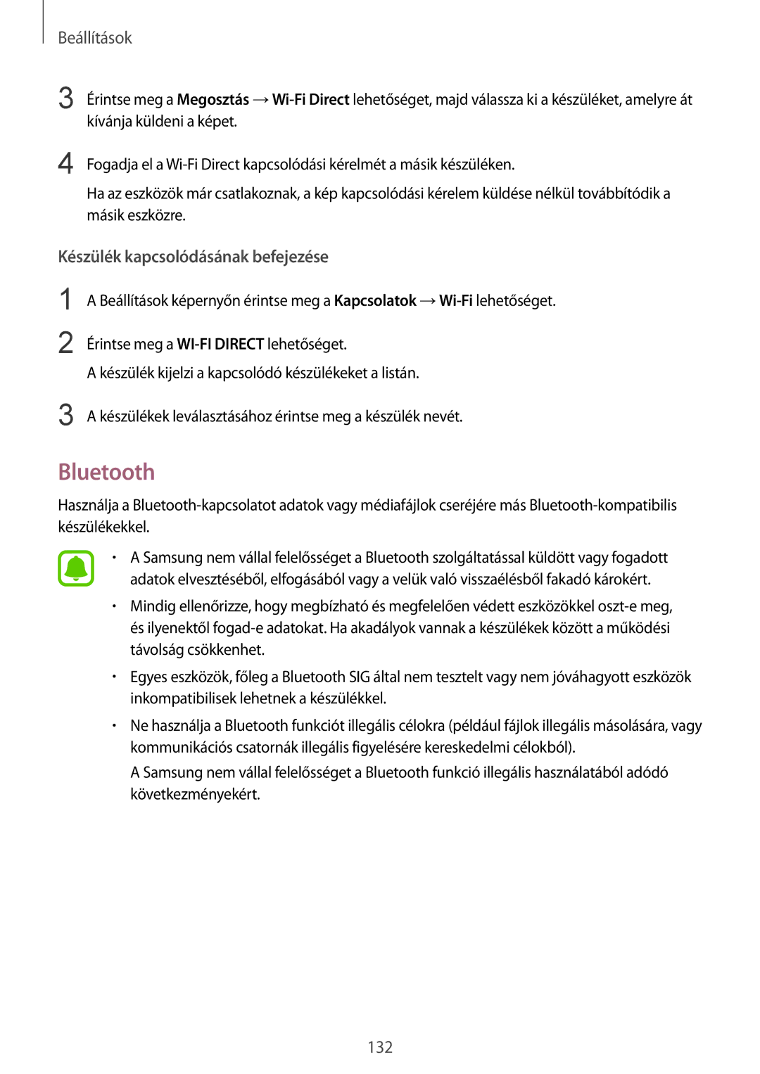 Samsung SM-G935FZDAXEH manual Bluetooth, Készülék kapcsolódásának befejezése 