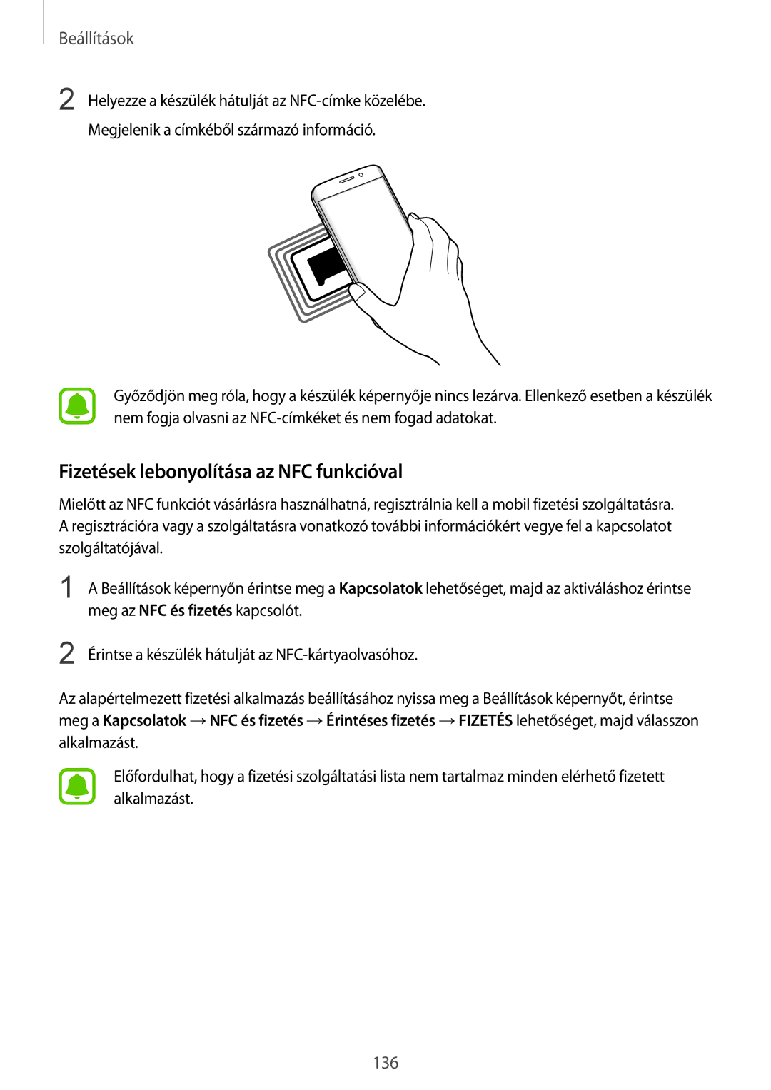 Samsung SM-G935FZDAXEH manual Fizetések lebonyolítása az NFC funkcióval 