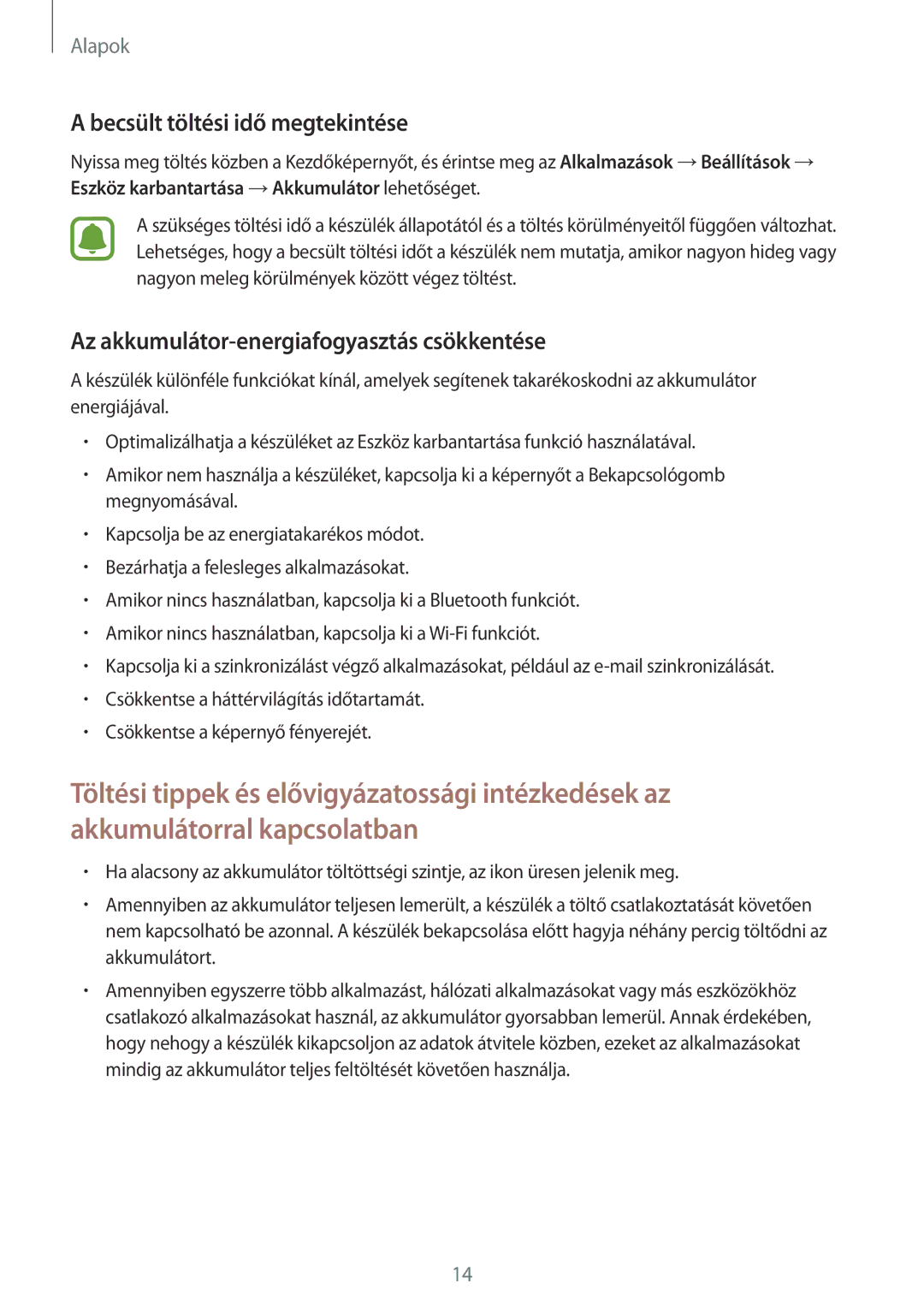 Samsung SM-G935FZDAXEH manual Becsült töltési idő megtekintése, Az akkumulátor-energiafogyasztás csökkentése 