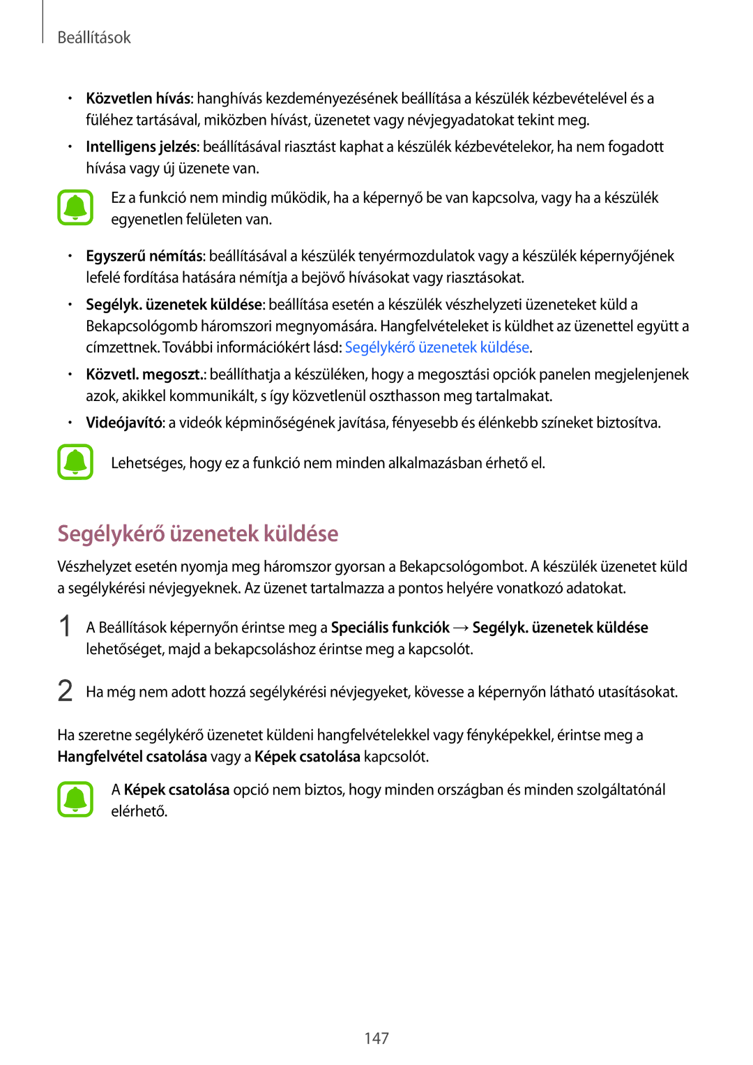 Samsung SM-G935FZDAXEH manual Segélykérő üzenetek küldése 