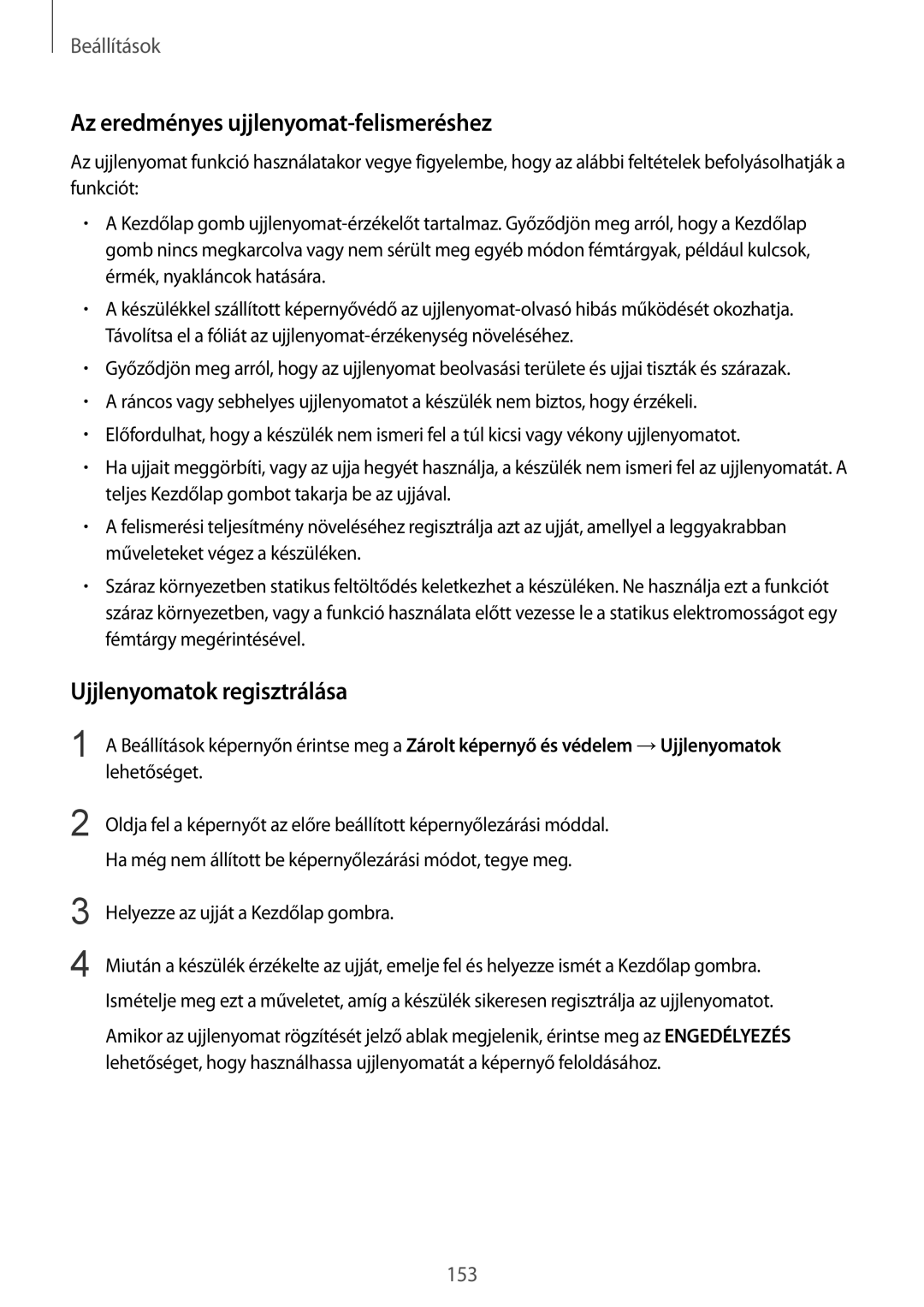 Samsung SM-G935FZDAXEH manual Az eredményes ujjlenyomat-felismeréshez, Ujjlenyomatok regisztrálása 