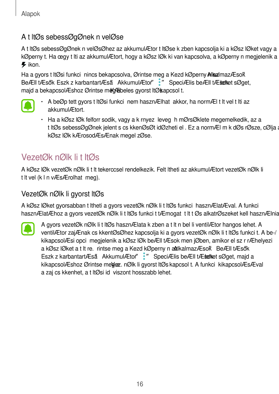 Samsung SM-G935FZDAXEH manual Vezeték nélküli töltés, Töltés sebességének növelése, Vezeték nélküli gyorstöltés 