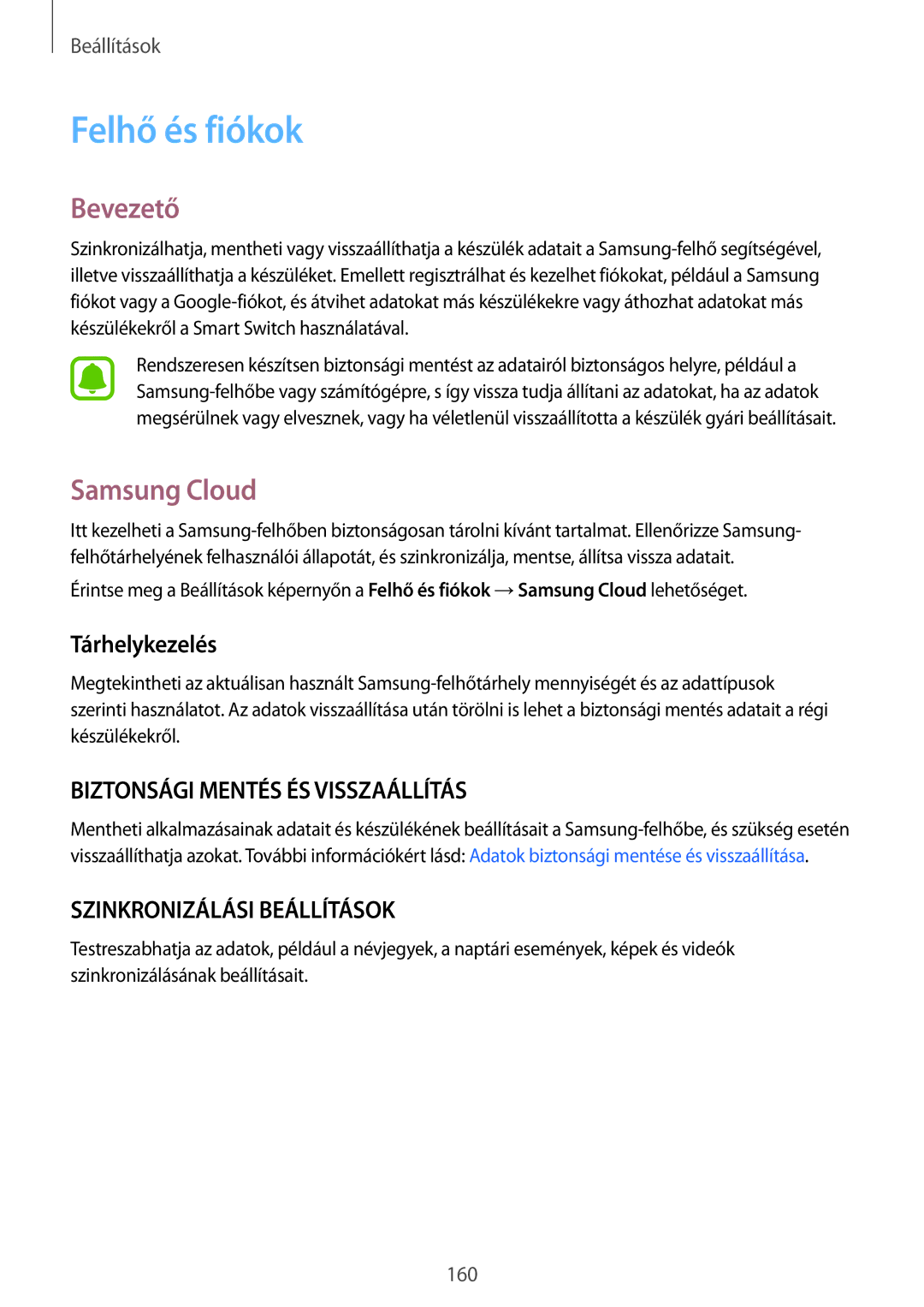 Samsung SM-G935FZDAXEH manual Felhő és fiókok, Samsung Cloud, Tárhelykezelés 