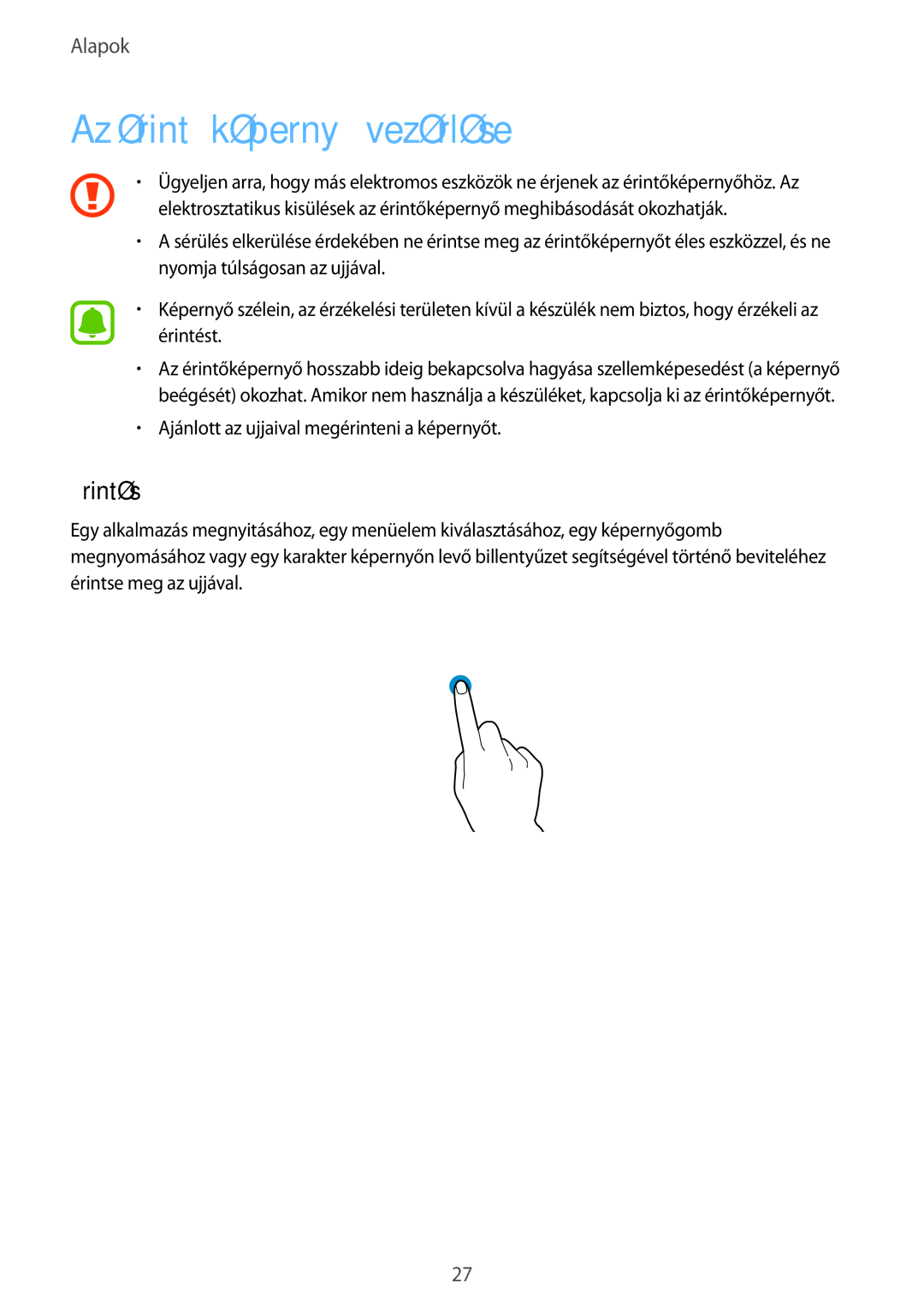 Samsung SM-G935FZDAXEH manual Az érintőképernyő vezérlése, Érintés 