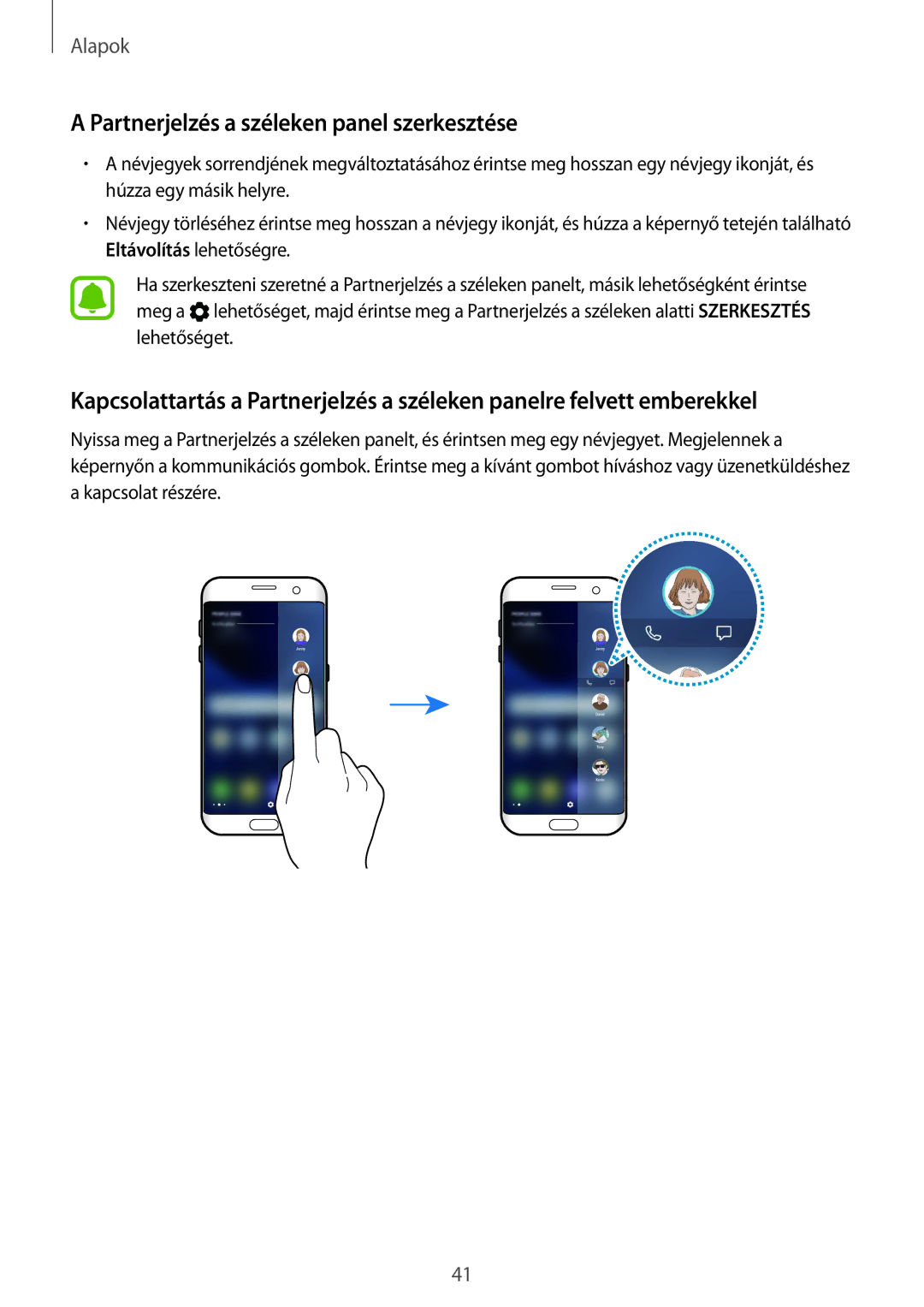 Samsung SM-G935FZDAXEH manual Partnerjelzés a széleken panel szerkesztése 