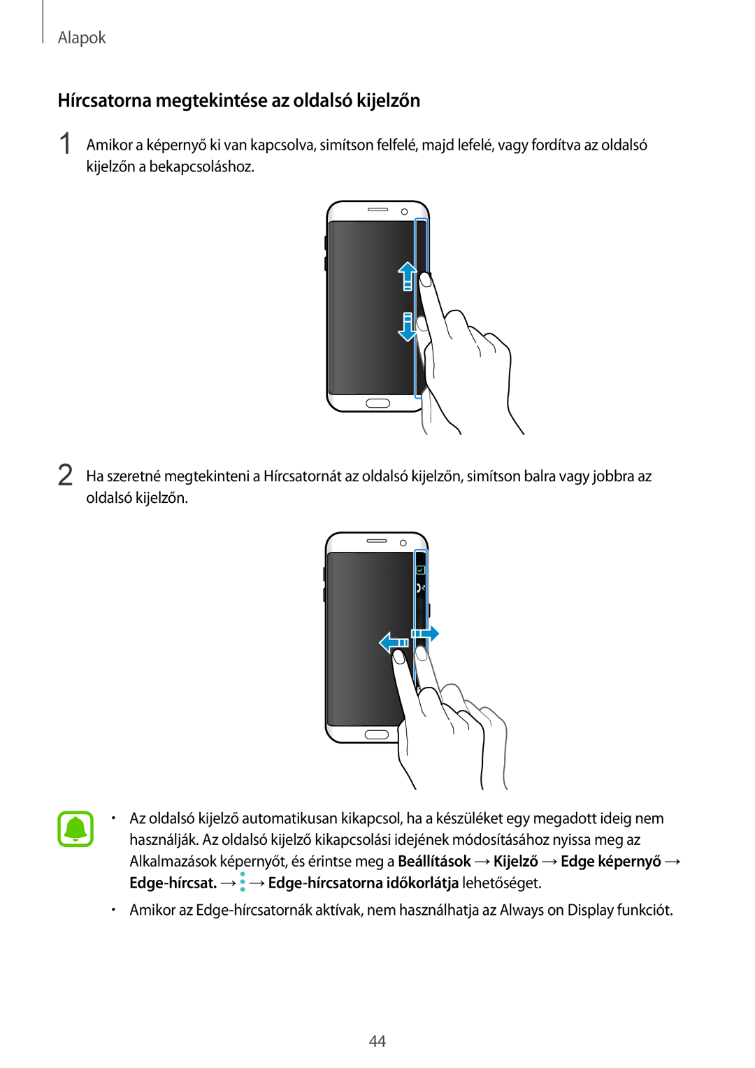 Samsung SM-G935FZDAXEH manual Hírcsatorna megtekintése az oldalsó kijelzőn 