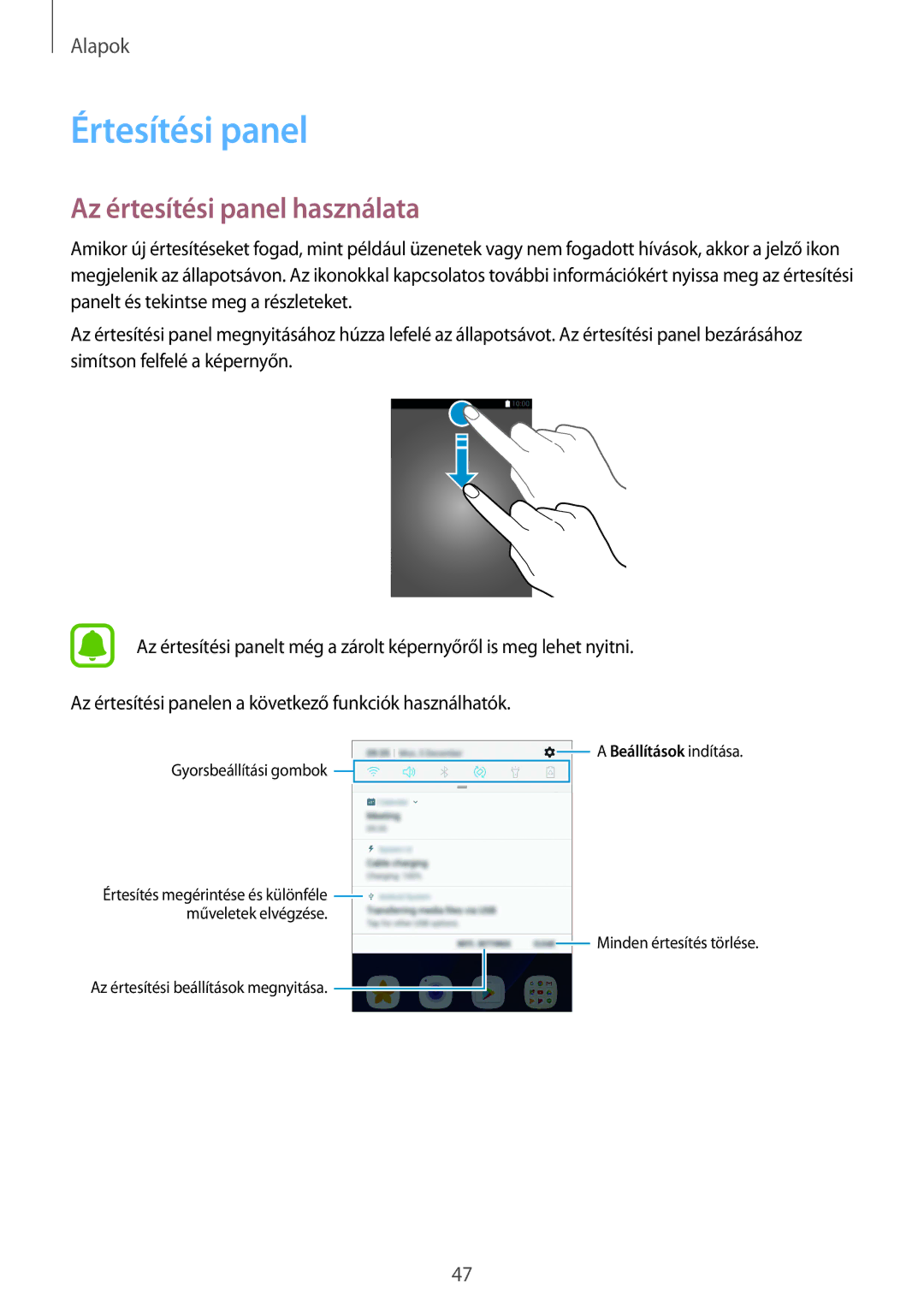 Samsung SM-G935FZDAXEH manual Értesítési panel, Az értesítési panel használata 