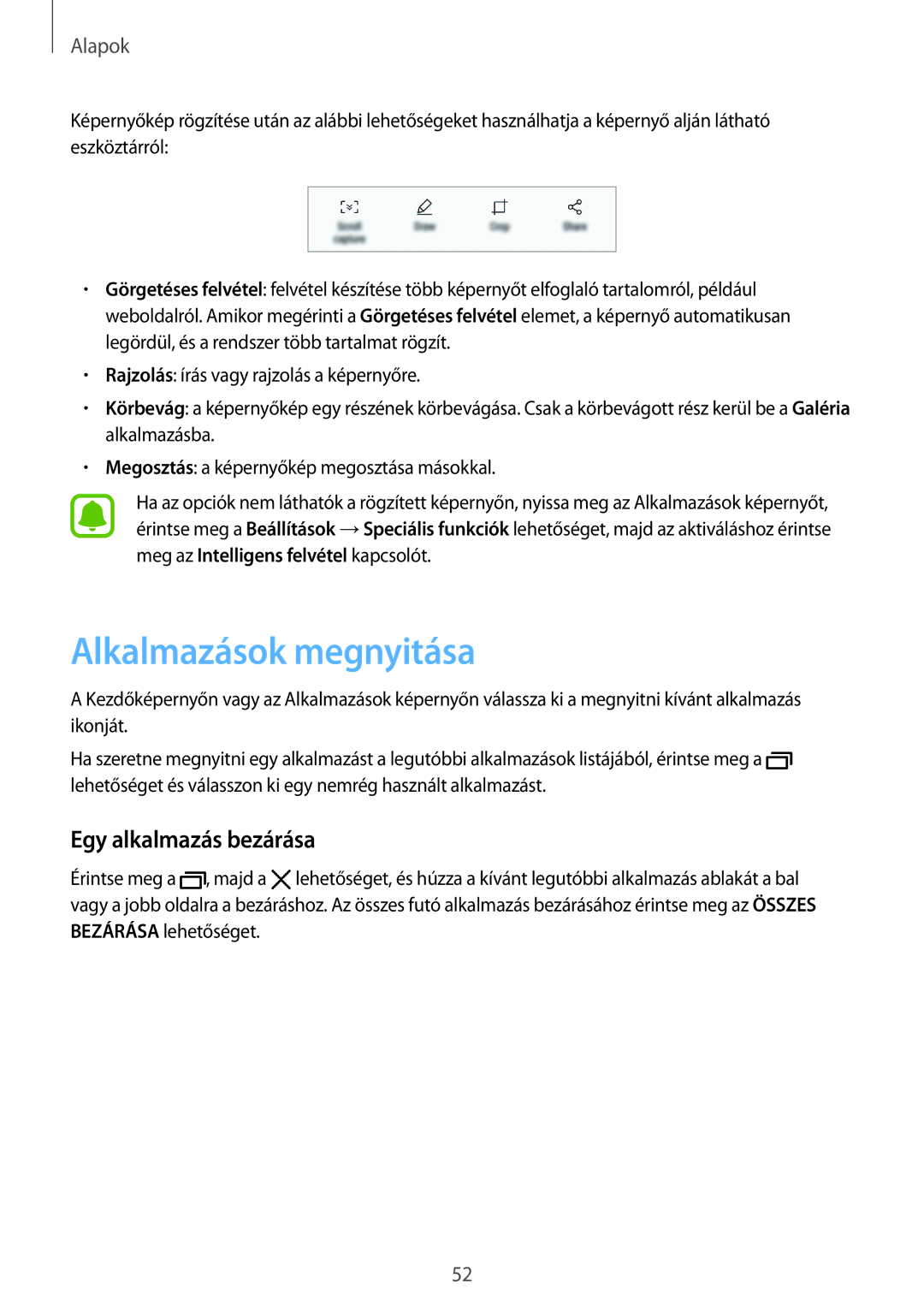 Samsung SM-G935FZDAXEH manual Alkalmazások megnyitása, Egy alkalmazás bezárása 