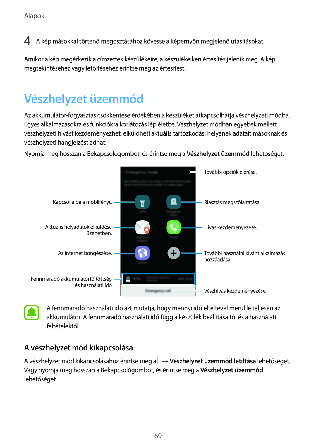 Samsung SM-G935FZDAXEH manual Vészhelyzet üzemmód, Vészhelyzet mód kikapcsolása 