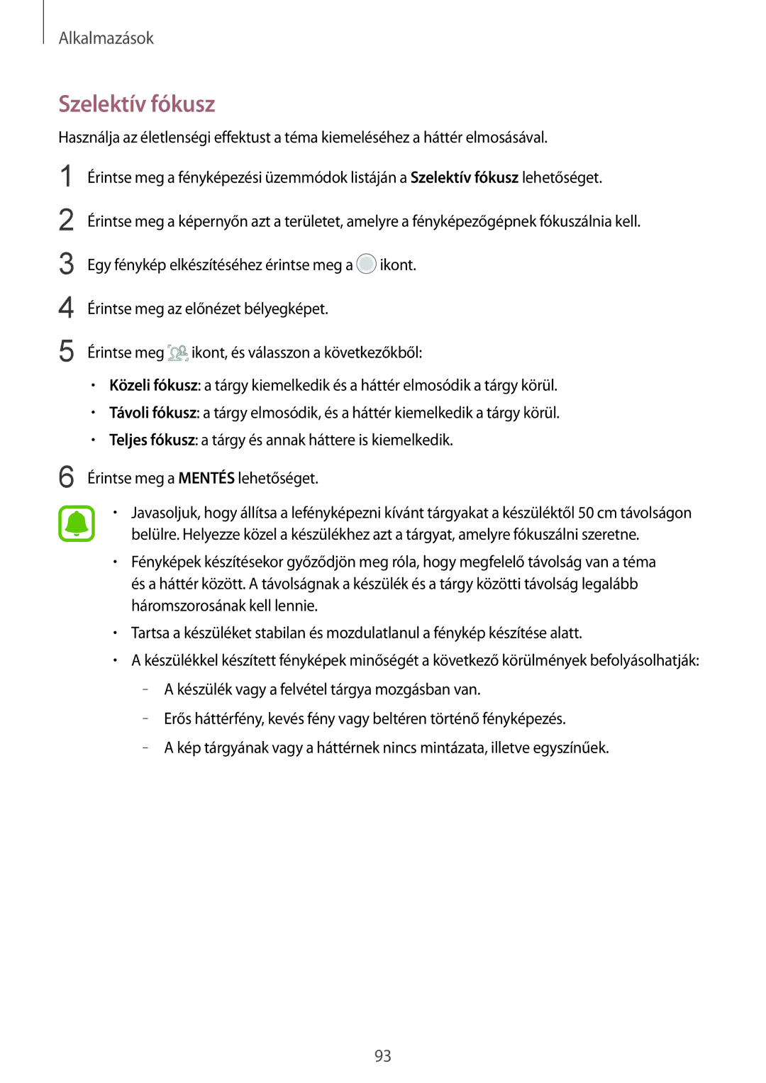 Samsung SM-G935FZDAXEH manual Szelektív fókusz 