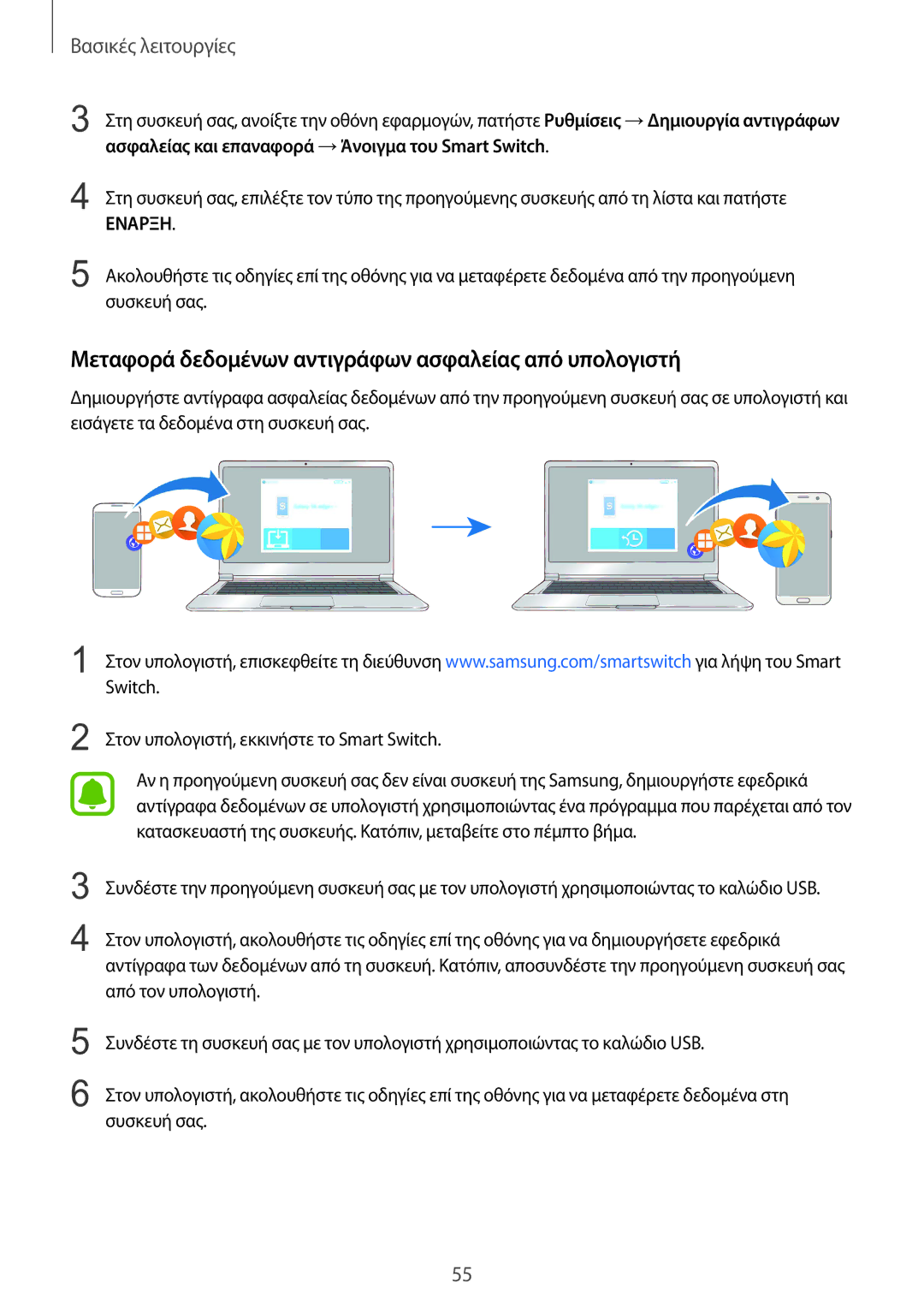 Samsung SM-G935FZKAEUR manual Μεταφορά δεδομένων αντιγράφων ασφαλείας από υπολογιστή, Εναρξη 