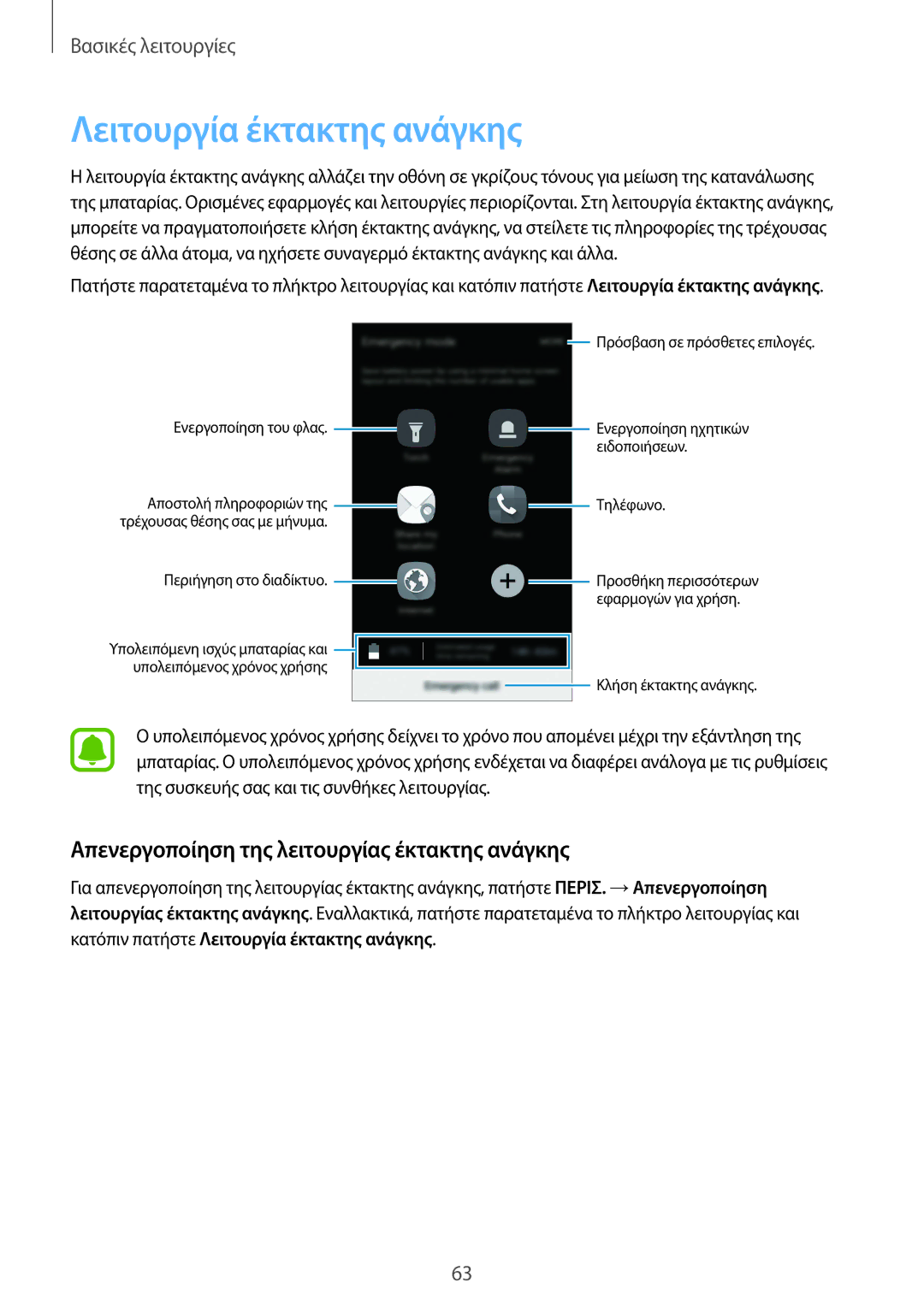 Samsung SM-G935FZKAEUR manual Λειτουργία έκτακτης ανάγκης, Απενεργοποίηση της λειτουργίας έκτακτης ανάγκης 