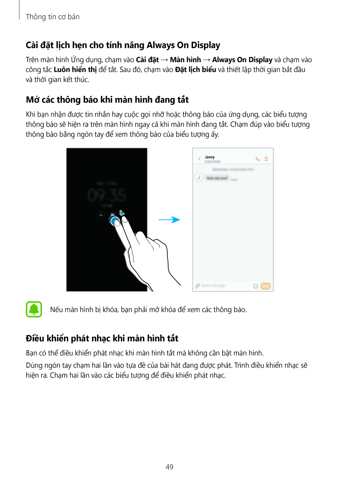 Samsung SM-G935FZBUXXV manual Cài đặt lịch hẹn cho tính năng Always On Display, Mở các thông báo khi màn hình đang tắt 