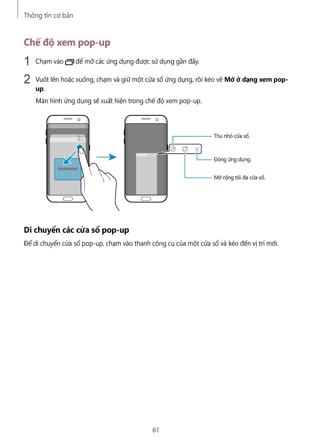 Samsung SM-G935FZBUXXV, SM-G935FZKWXEV, SM-G935FZDUXXV, CG-G935FZKGVTC manual Chế độ xem pop-up, Di chuyển các cửa sổ pop-up 