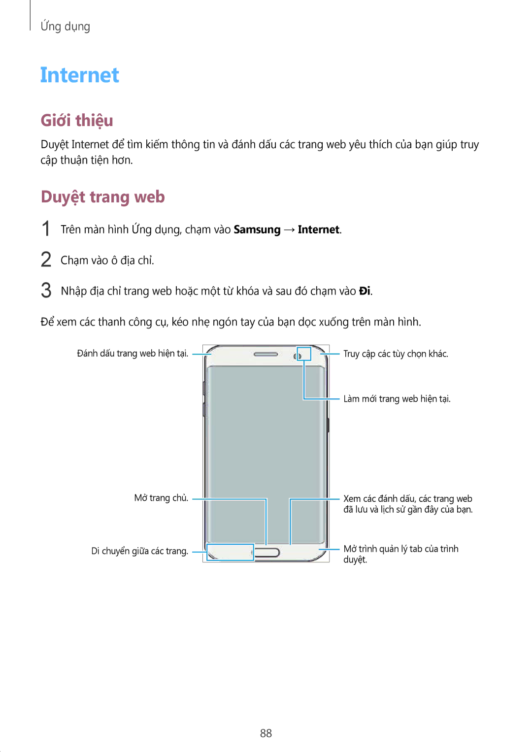 Samsung SM-G935FZKWXEV, SM-G935FZBUXXV, SM-G935FZDUXXV, CG-G935FZKGVTC manual Internet, Duyệt trang web 