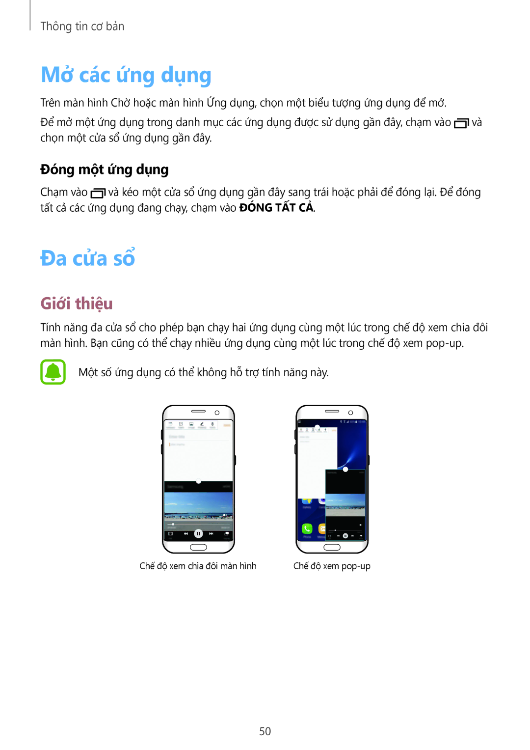 Samsung SM-G935FZDUXXV, SM-G935FZKWXEV, SM-G935FZBUXXV, CG-G935FZKGVTC manual Mở các ứng dụng, Đa cửa sổ, Đóng một ứng dụng 