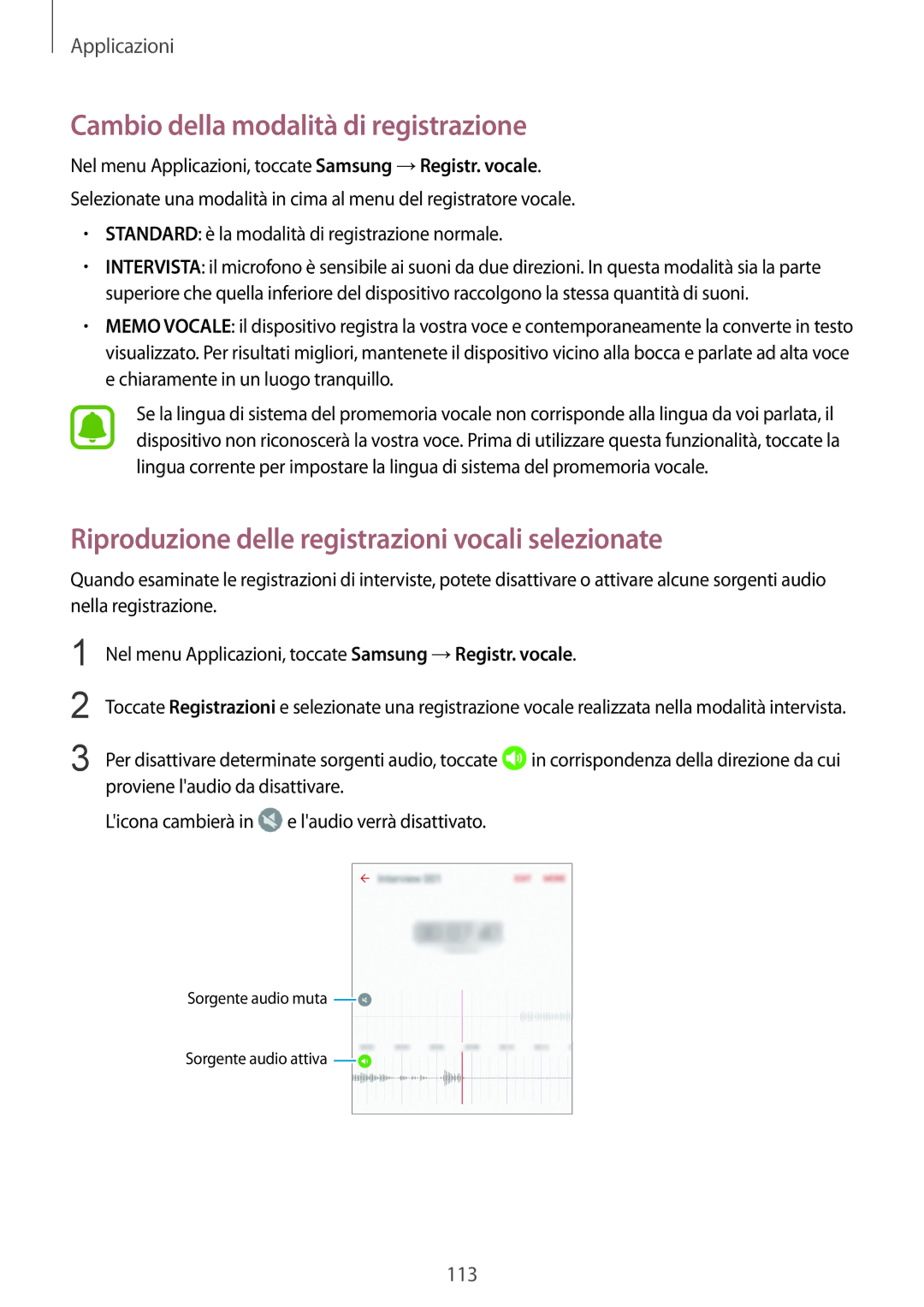 Samsung SM-G935FZDAITV manual Cambio della modalità di registrazione, Riproduzione delle registrazioni vocali selezionate 