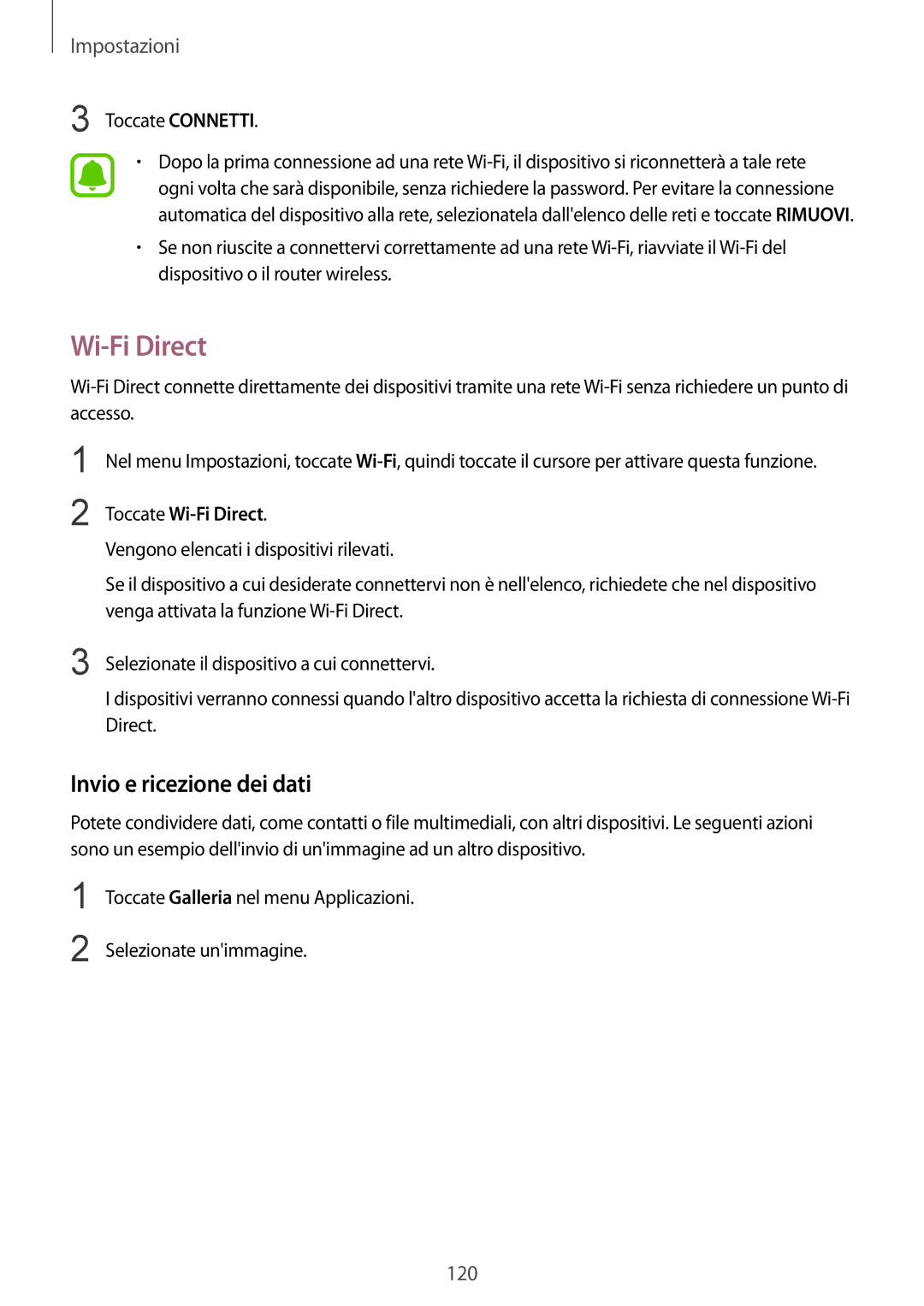 Samsung SM-G935FZSAITV, SM-G935FZBAITV, SM-G935FEDAITV, SM-G935FZKAITV Invio e ricezione dei dati, Toccate Wi-Fi Direct 