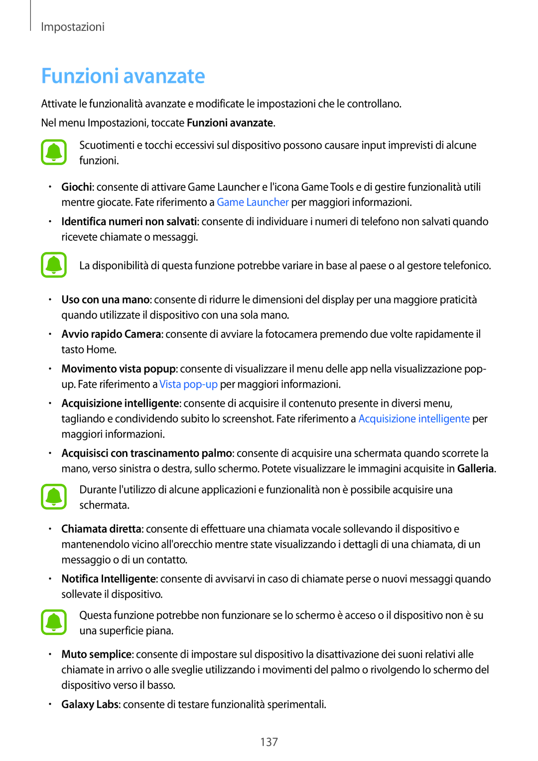 Samsung SM-G935FZDAITV, SM-G935FZSAITV, SM-G935FZBAITV, SM-G935FEDAITV, SM-G935FZKAITV, SM-G935FZWAITV manual Funzioni avanzate 