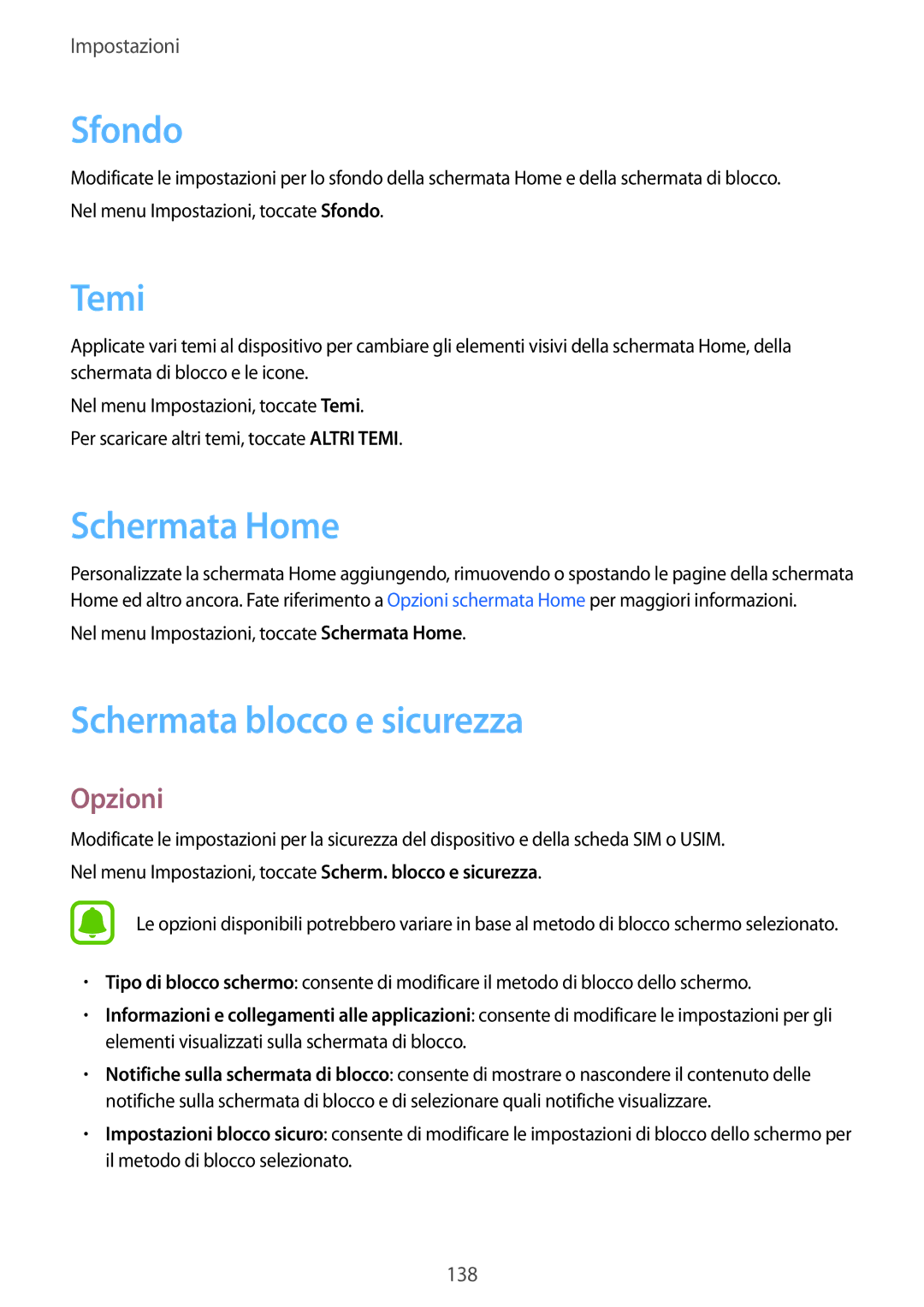 Samsung SM-G935FZSAITV, SM-G935FZBAITV, SM-G935FEDAITV, SM-G935FZKAITV manual Sfondo, Temi, Schermata blocco e sicurezza 