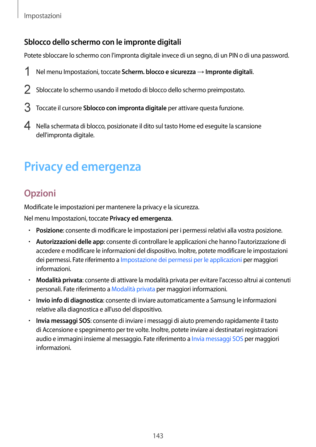 Samsung SM-G935FZDAITV, SM-G935FZSAITV, SM-G935FZBAITV Privacy ed emergenza, Sblocco dello schermo con le impronte digitali 