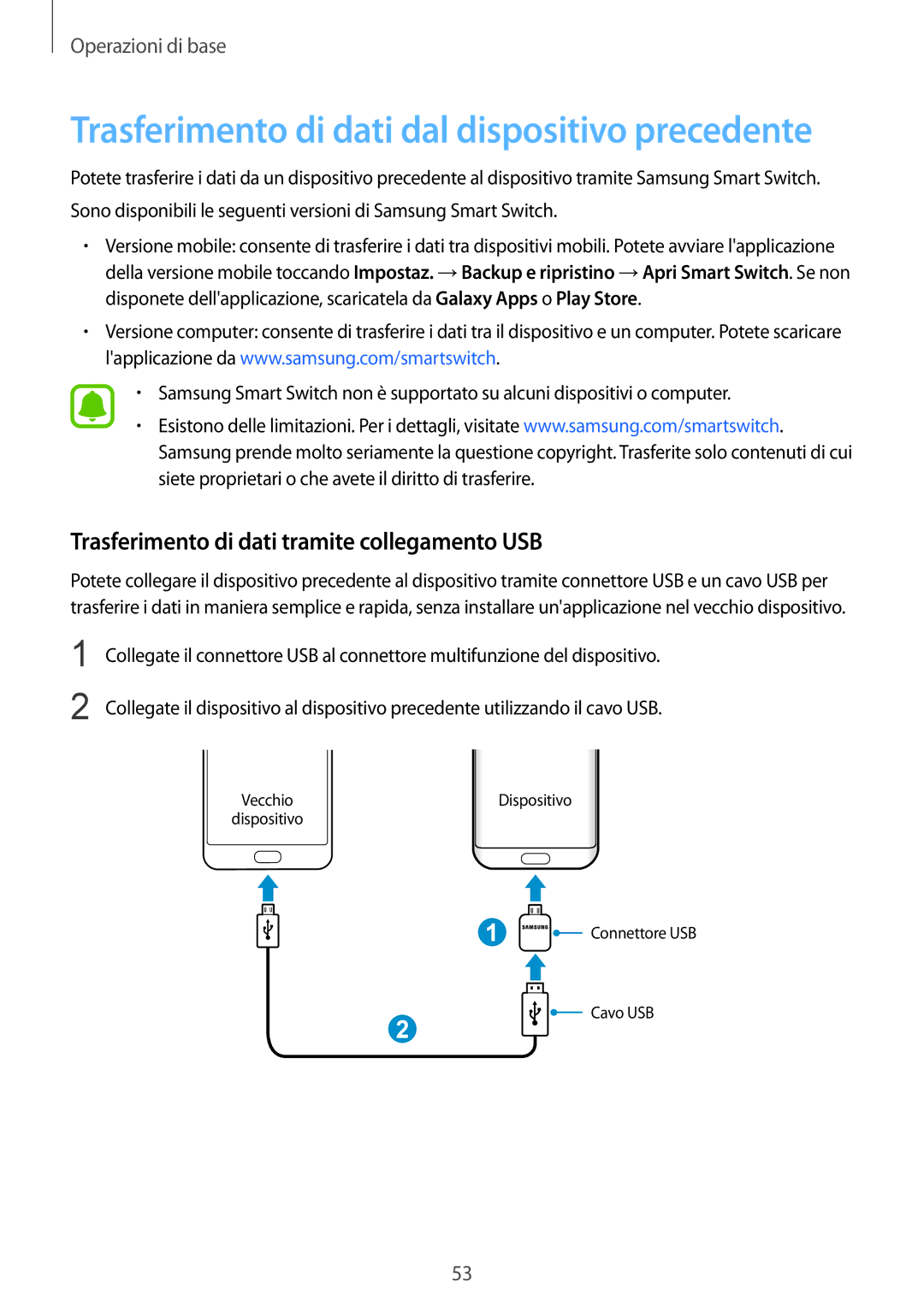 Samsung SM-G935FZDAITV Trasferimento di dati dal dispositivo precedente, Trasferimento di dati tramite collegamento USB 