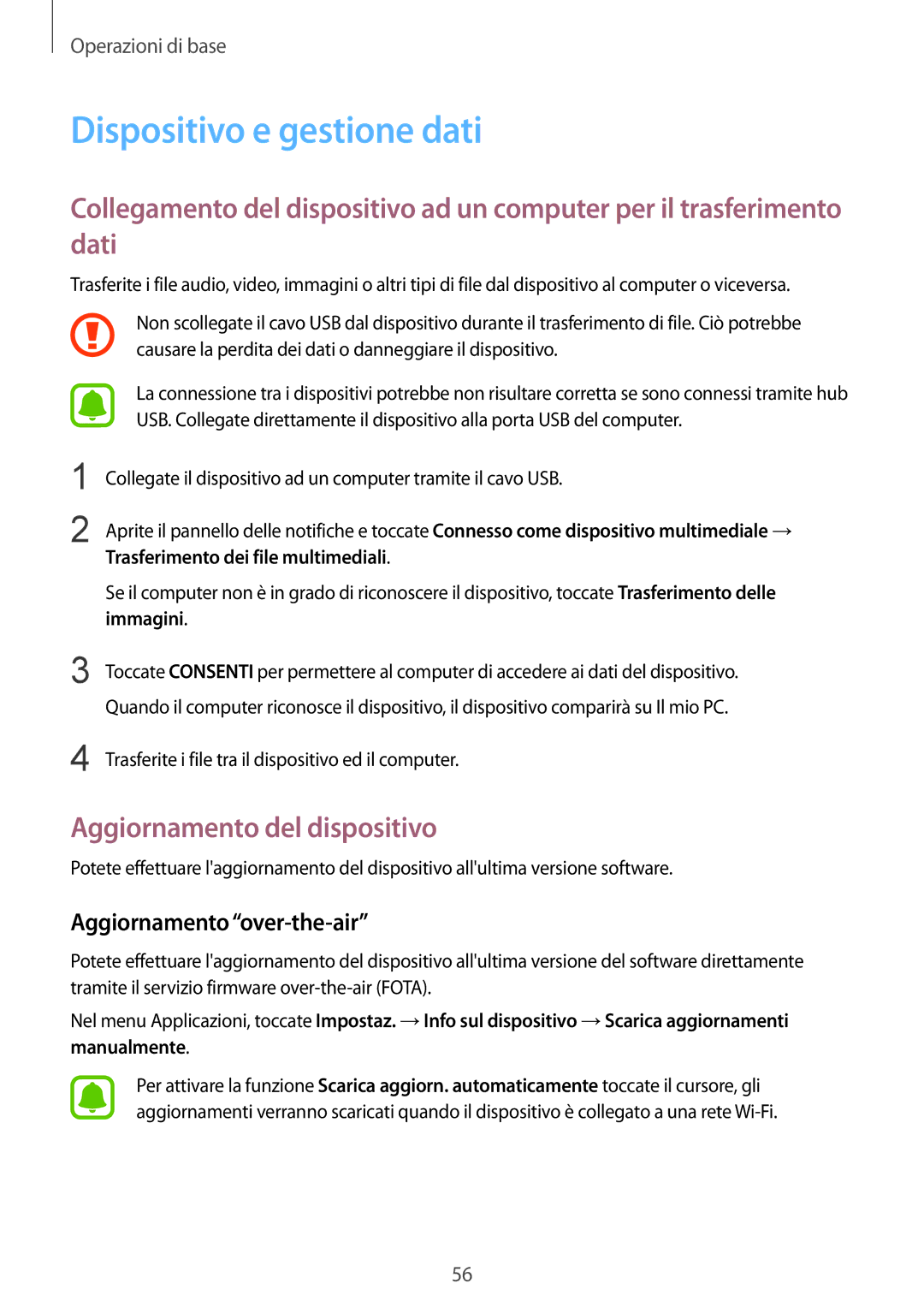 Samsung SM-G935FEDAITV manual Dispositivo e gestione dati, Aggiornamento del dispositivo, Aggiornamento over-the-air 