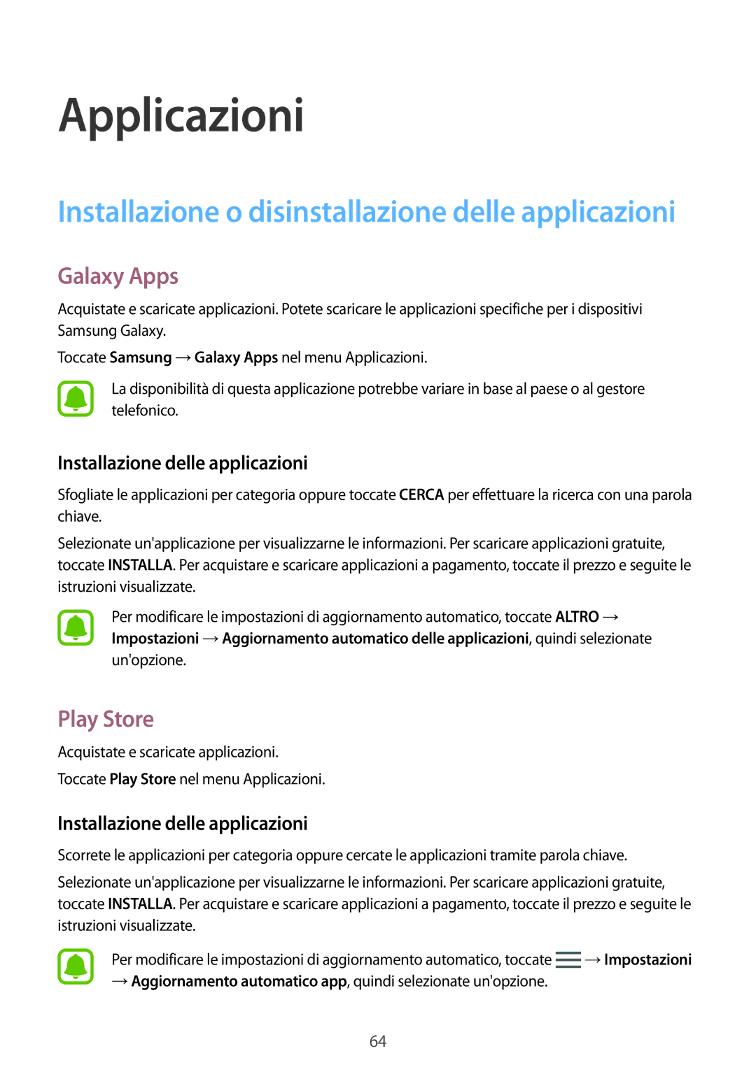 Samsung SM-G935FZWAITV, SM-G935FZSAITV, SM-G935FZBAITV manual Galaxy Apps, Play Store, Installazione delle applicazioni 